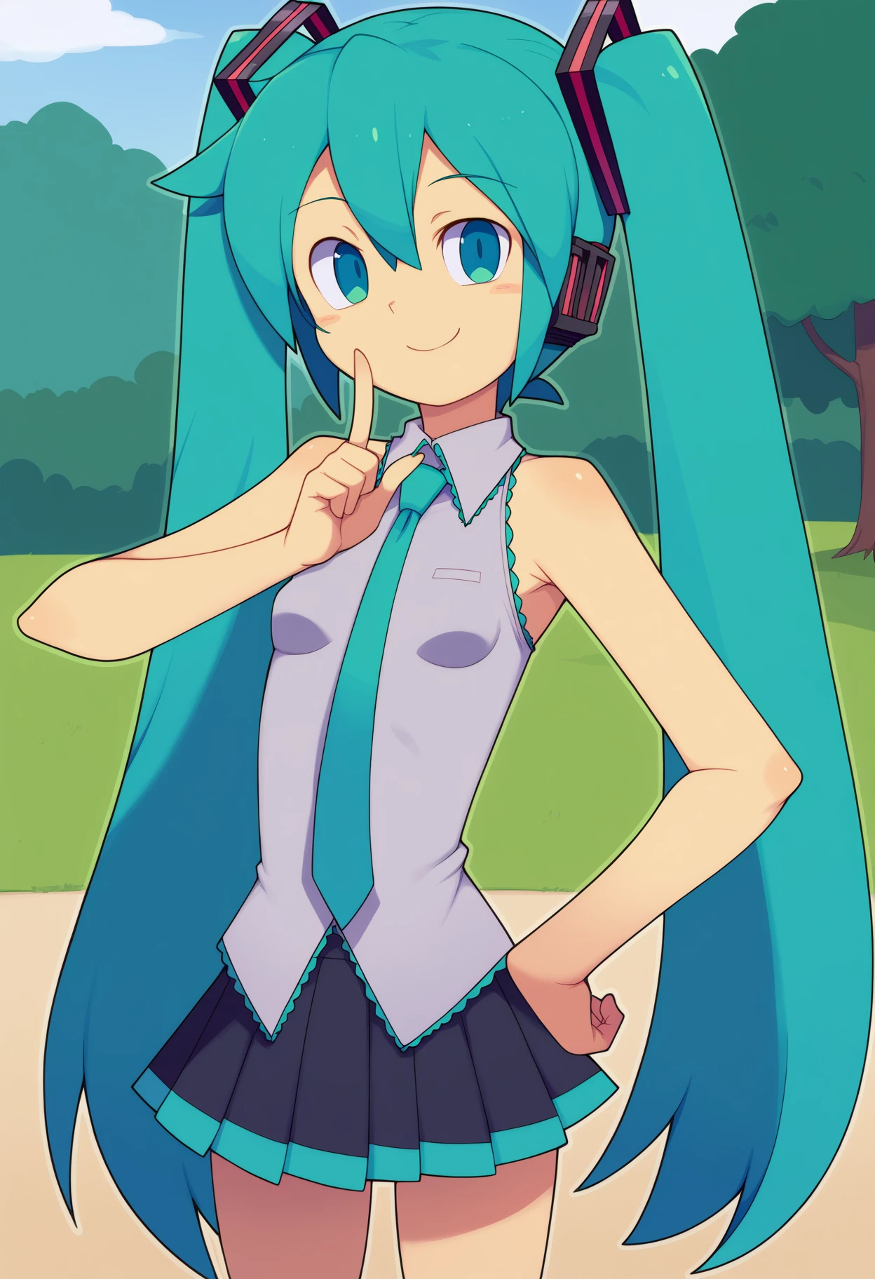 Smile,NSFW,Hatsune Miku,I feel it and my love juices are overflowing,blush,Sigh,Completely naked,Naked with a tie,Excited,Exhibitionism,crowd of people around,PeaceSign,Drooling