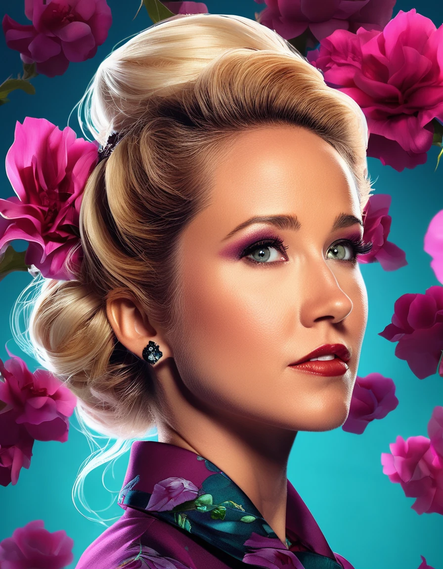 cinematic photo cartoon version of (((anncmptru woman))) , cartoon character artstation digital painting portrait design by mark brooks and brad kunkle detailed face highly stylized realistic cinematic lighting dramatic shadows fine detail 4k 8K sharp focus high resolution octane render photorealism trending on ArtStation GTA cover page with textured flowers in background beautiful colors blue black red pink green purple violet teal g white yellow color scheme bright vivid contrast fantasy style beepley artwork   . 35mm photograph, film, bokeh, professional, 4k, highly detailed<lora:Anna Camp-000007:1.0>