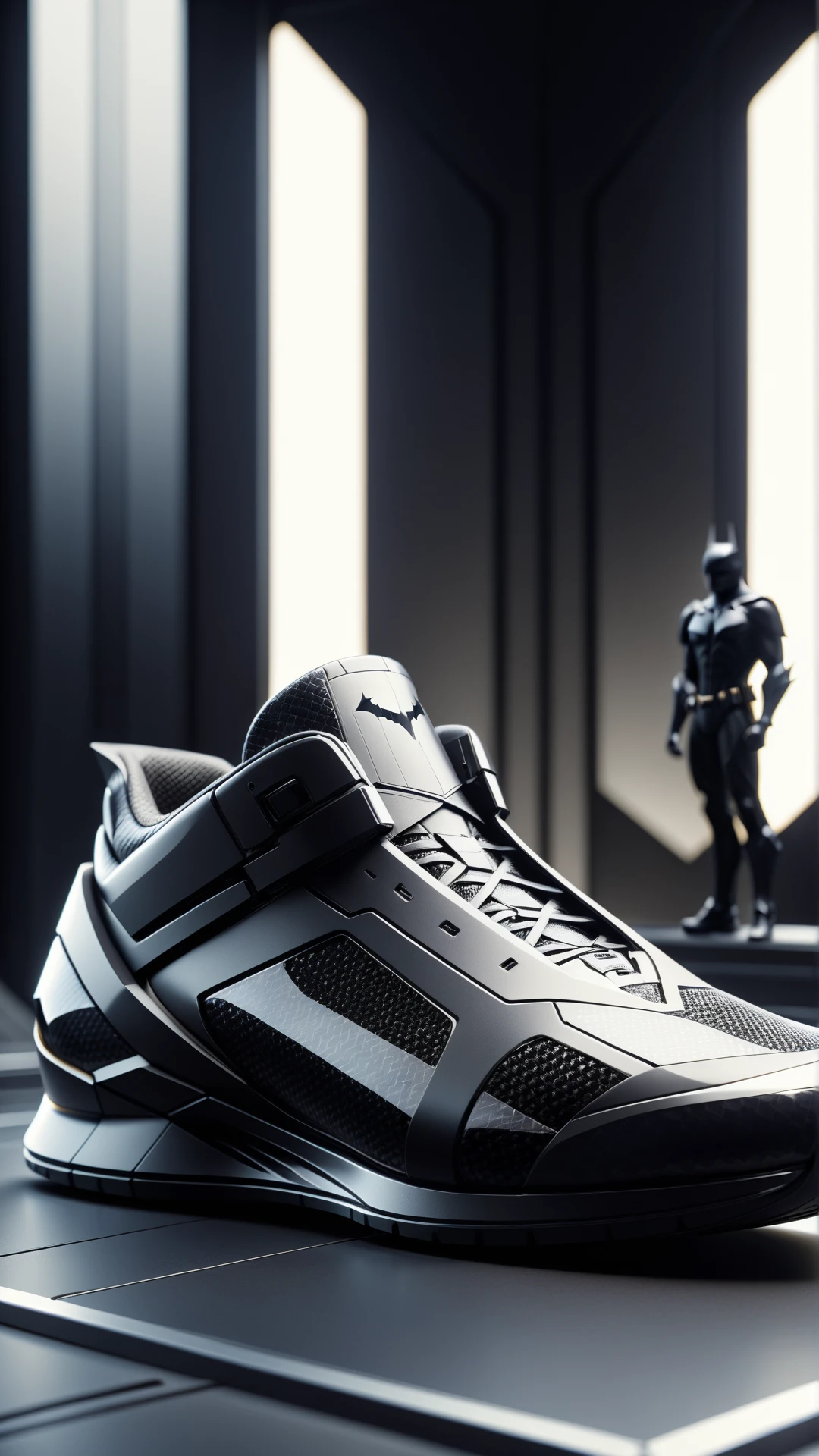 <lora:BatmanCoreXL:1>BatmanCore shoe, sleek, (carbon fiber:0.7), (tech:0.8), (sci-fi:0.7), 24mm, (analog, cinematic, film grain:1.3), Bokeh DOF, (Masterpiece:1.3) (best quality:1.2) (high quality:1.1)
