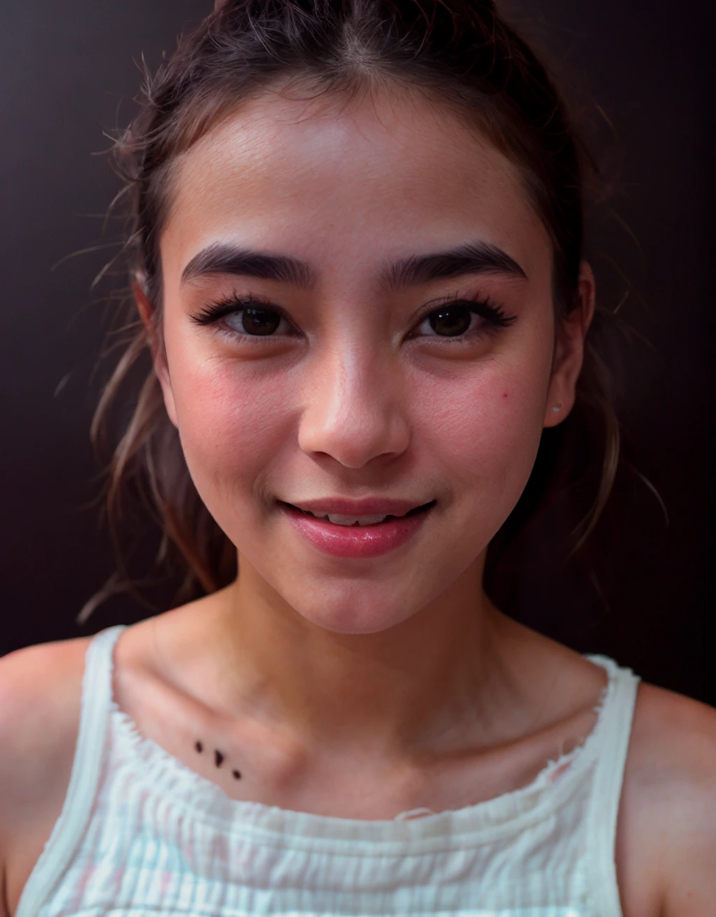 analog film photo <lora:PHA_-_AJ_Raval_LyCO_Reg:1> ajraval, solo, (looking at viewer), realistic lighting, asymmetrical hair, (detailed skin), (detailed face), (smile512:1.2), (black eyes), ((simple black background:1.5)), (white frilled shoulderless crop top and cargo pants with sneakers)
BREAK
flash photography, low key, masterpiece, best quality, ultra-detailed, ultra high res, (photorealistic:1.4), raw photo, (realistic:0.2), 8k HDR, 1girl, bokeh, f1.4, 40mm, photorealistic, raw, 8k, textured skin, skin pores, intricate details, shot with RED RANGER MONSTRO 8K VV by Emma Summerton
BREAK
<lora:PAseer-SD15-LCM Quick:1> <lora:epiCRealismHelper:.4> <lora:DStyle_-_Photography_Style:.4> dstyle . faded film, desaturated, 35mm photo, grainy, vignette, vintage, Kodachrome, Lomography, stained, highly detailed, found footage