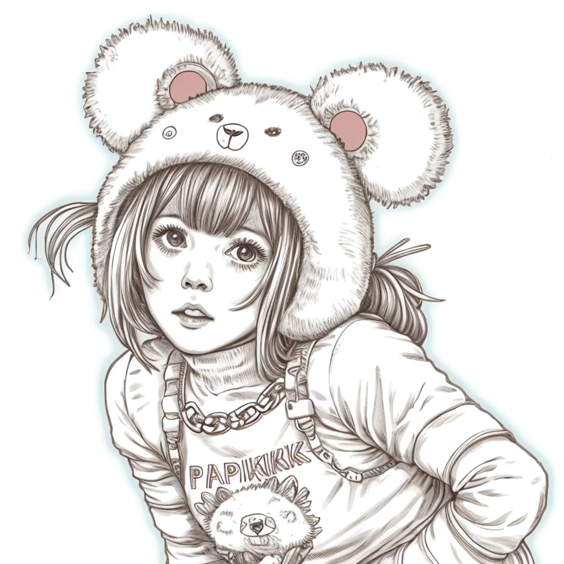 nvinkpunk ,A logo for a cyber Bear girl ,Manga Sketch, (japanese comic style), (cute:1.2),best quality, masterpiece,Manga style, Anime style, line art, webtoon, manhua, chalk