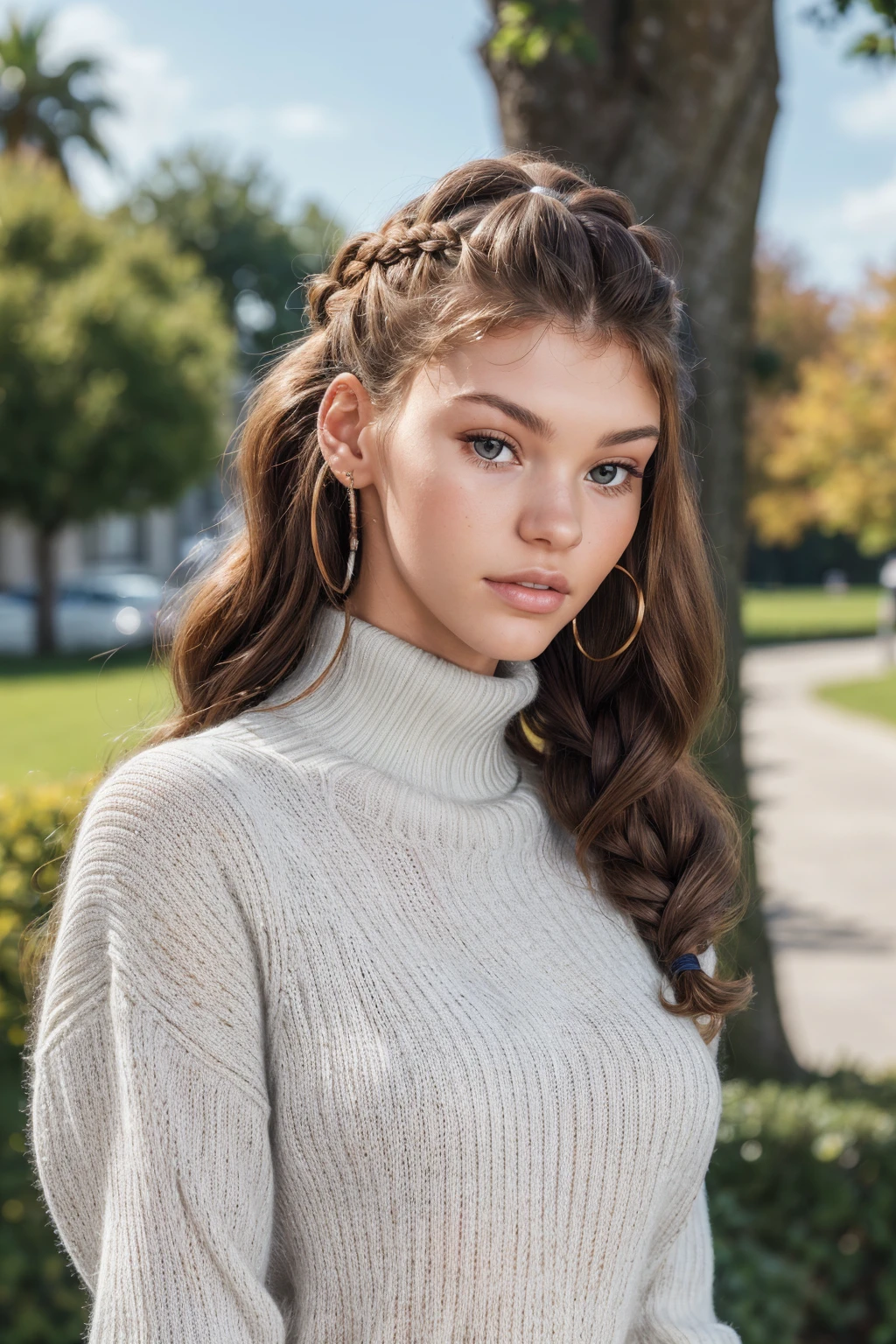 portrait of LauraO,a gorgeous woman, wearing a (sweater:1.1), (braid),(4k, RAW photo, best quality, depth of field, ultra high res:1.1),(absurdres, intricate, photorealistic, masterpiece, ultra-detailed:1.1)