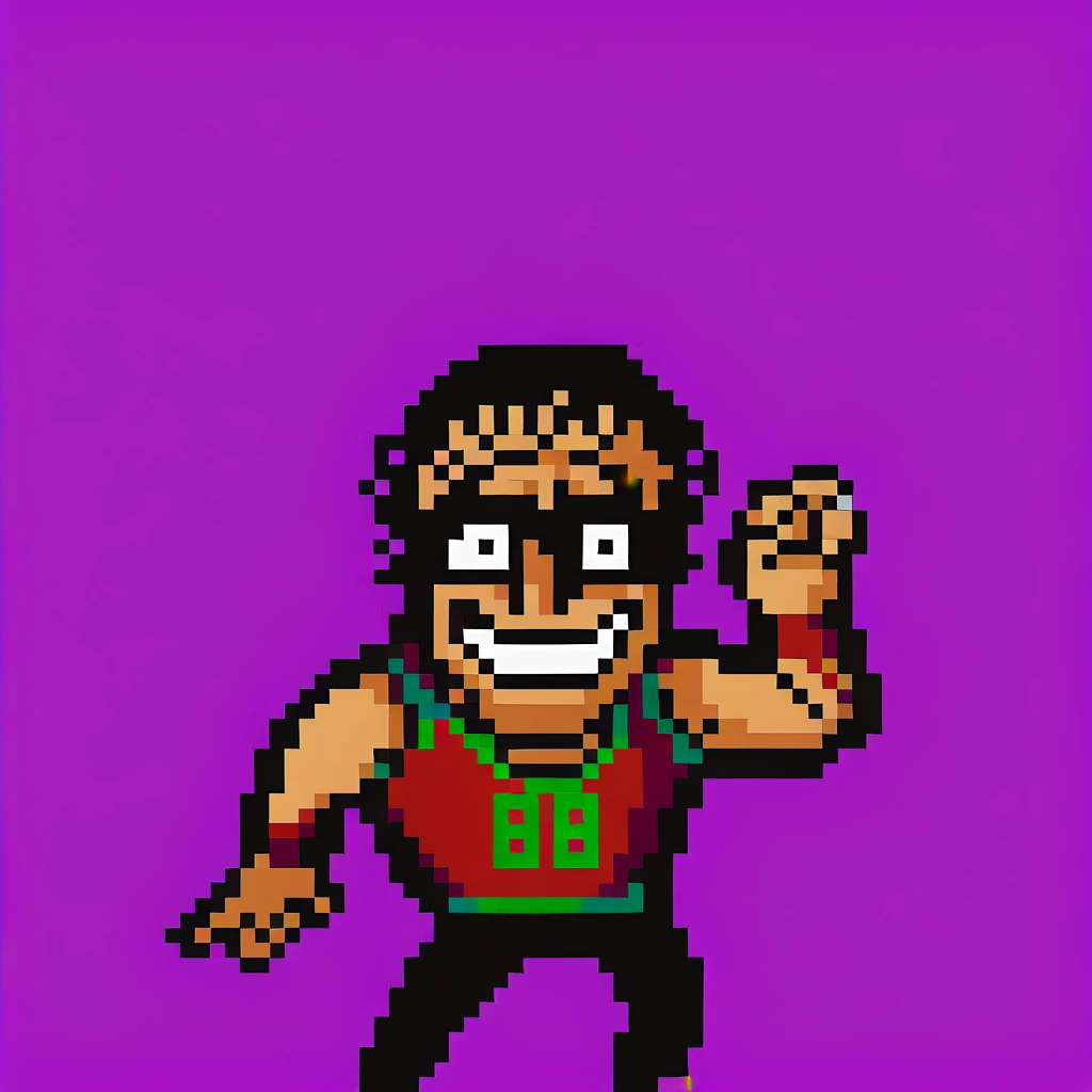 <lora:lisathepointless-v5.4_:1> by lisathepointless, solo, purple background, 1boy, solo, male, standing, jerseyhead, looking at viewer, black eyes, grin