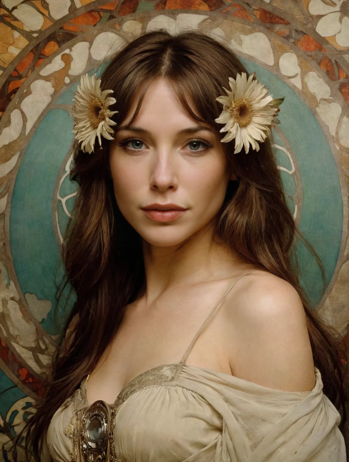 (painting:1.2) by (Alphonse Mucha:1.2),
claireforlani
<lora:add-detail-xl:1>
<lora:Claire Forlani_SDXLBase:0.5>