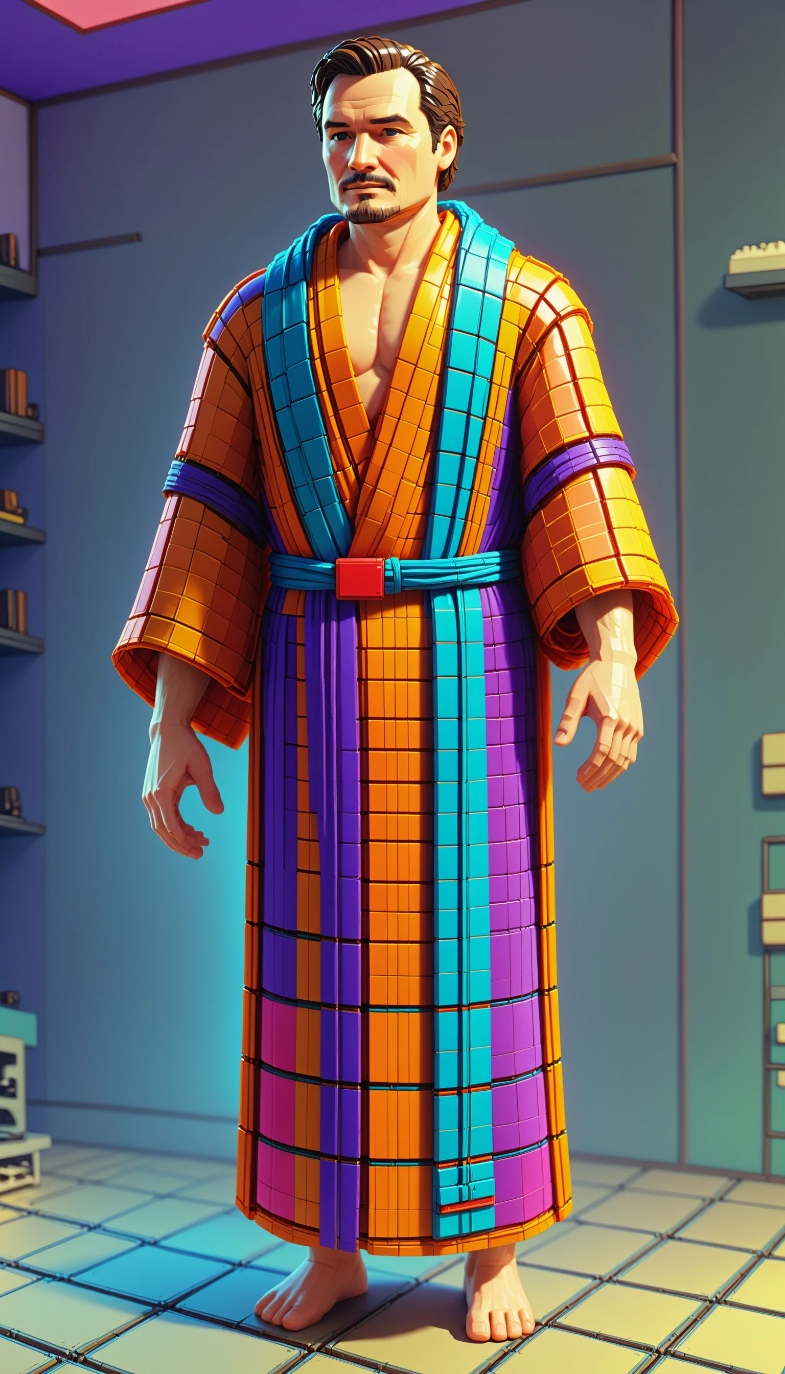 <lora:NESVoxelStyleXL:1.3> NESVoxelStyle man draped in a robe made of vintage silk ties, voxel, sci-fi, (retro game:0.5), (video game:0.5), 3D shape, 3D style