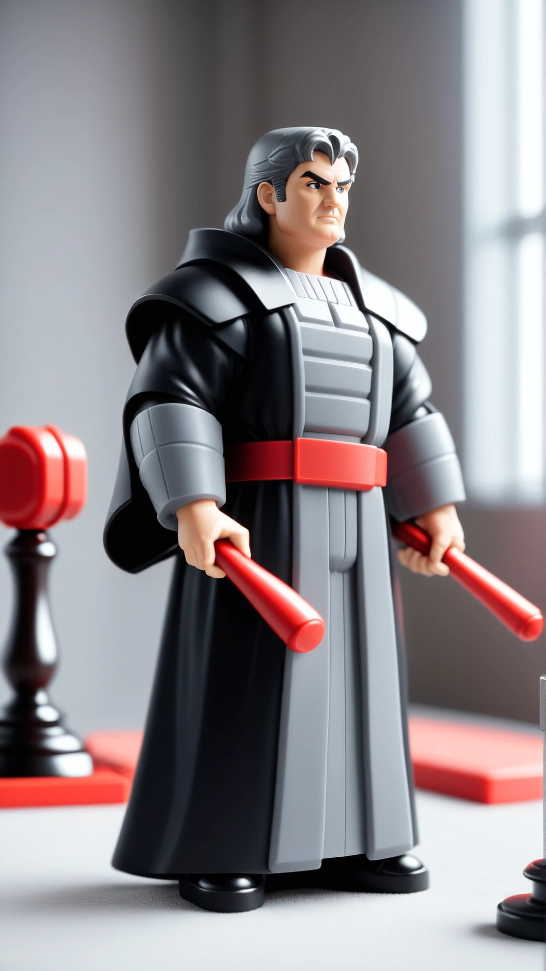<lora:NESStyleXL:1>NESStylejudge in black robe and gavel, NES-inspired, gray plastic, red plastic, 24mm, (analog, cinematic, film grain:1.3), Bokeh DOF, (Masterpiece:1.3) (best quality:1.2) (high quality:1.1)