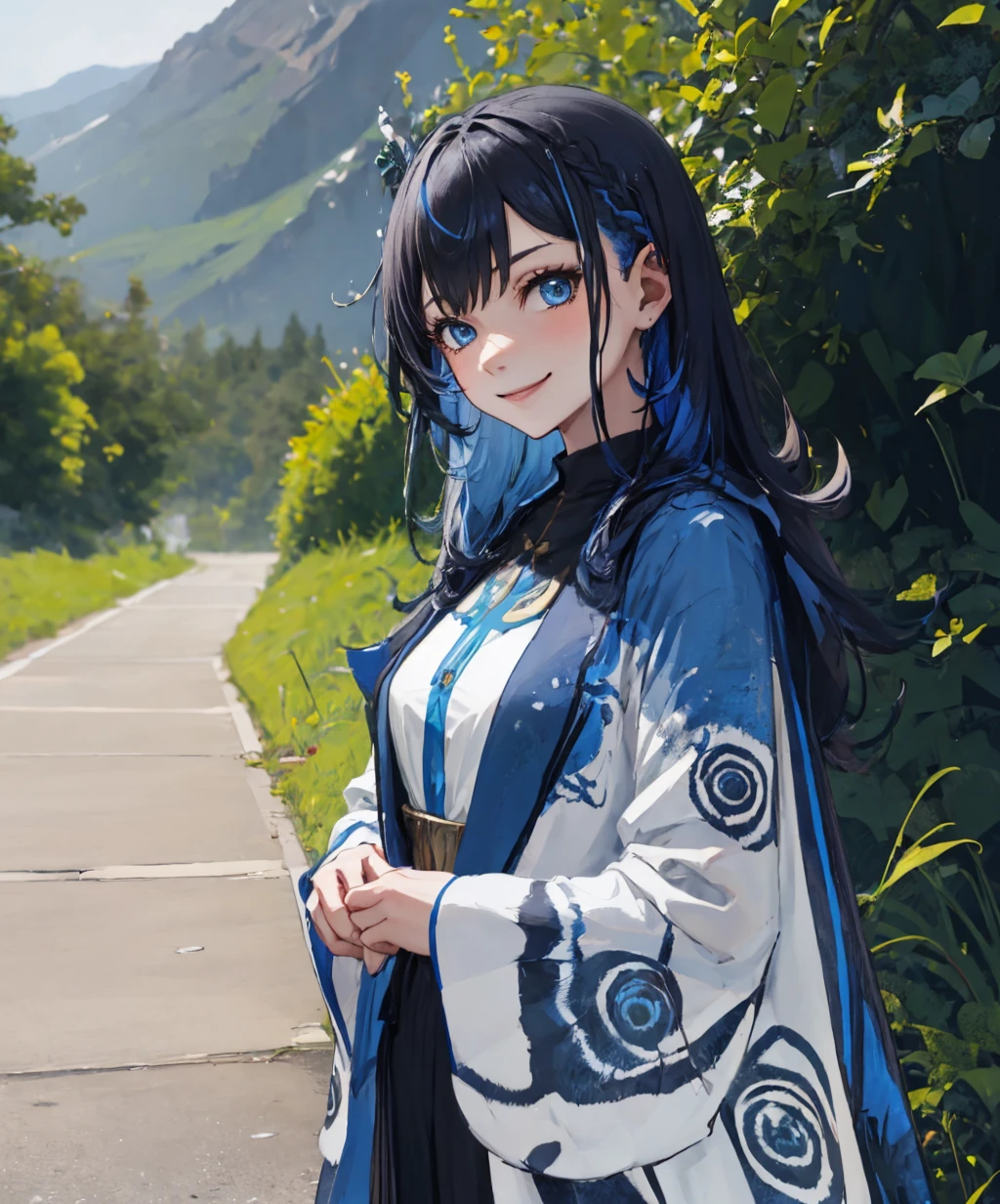 moth,civitai-chan,1girl,blue hair,long hair,blue eyes,smile,bug,cloak,solo,<lora:moth_costume-10:1>,<lora:gijinkaseries_civitai-18:0.6>,