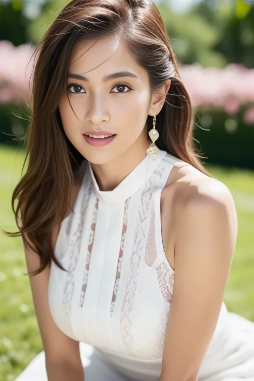 1girl,(RAW photo, best quality), (realistic, photo-realistic:1.4), masterpiece, an extremely delicate and beautiful, extremely detailed, 2k wallpaper, Amazing, finely detail, extremely detailed CG unity 8k wallpaper, ultra-detailed, highres, soft light, beautiful detailed girl, extremely detailed eyes and face, beautiful detailed nose, beautiful detailed eyes,cinematic lighting,perfect anatomy,slender body,
wearing a white halter neck dress,white skirt(bokeh:1.2)
at a flower park,sakura flowers,flower garden,smiling
<lora:annenakamura_lora:0.8>
