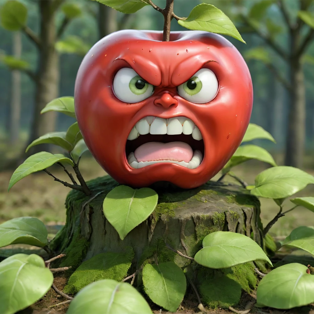 <lora:SDXL_Surprise_Apple-000007:0.7>
(surprise apple), best quality, high quality, highres, masterpiece,outdoors, tree,leaf, angry,