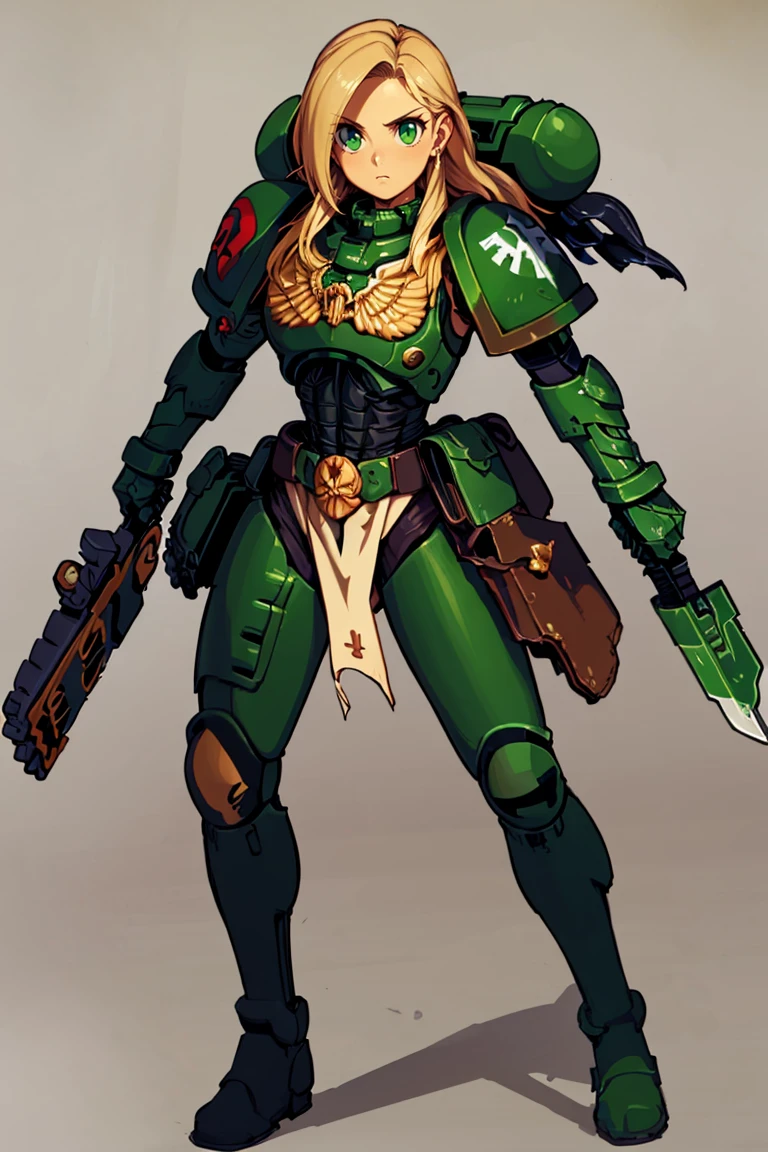 <lora:Bold_CAT:0.5>,
((masterpiece,best quality)), absurdres,
<lora:Dark_Angels_Warhammer_40K:0.8>,
Dark Angels Warhammer, 
1girl, long hair, simple background, white background, green eyes, full body, weapon, gun, pauldrons, retro artstyle, shoulder pads, power armor
shoulder armor, green background, arrow (symbol), green theme,