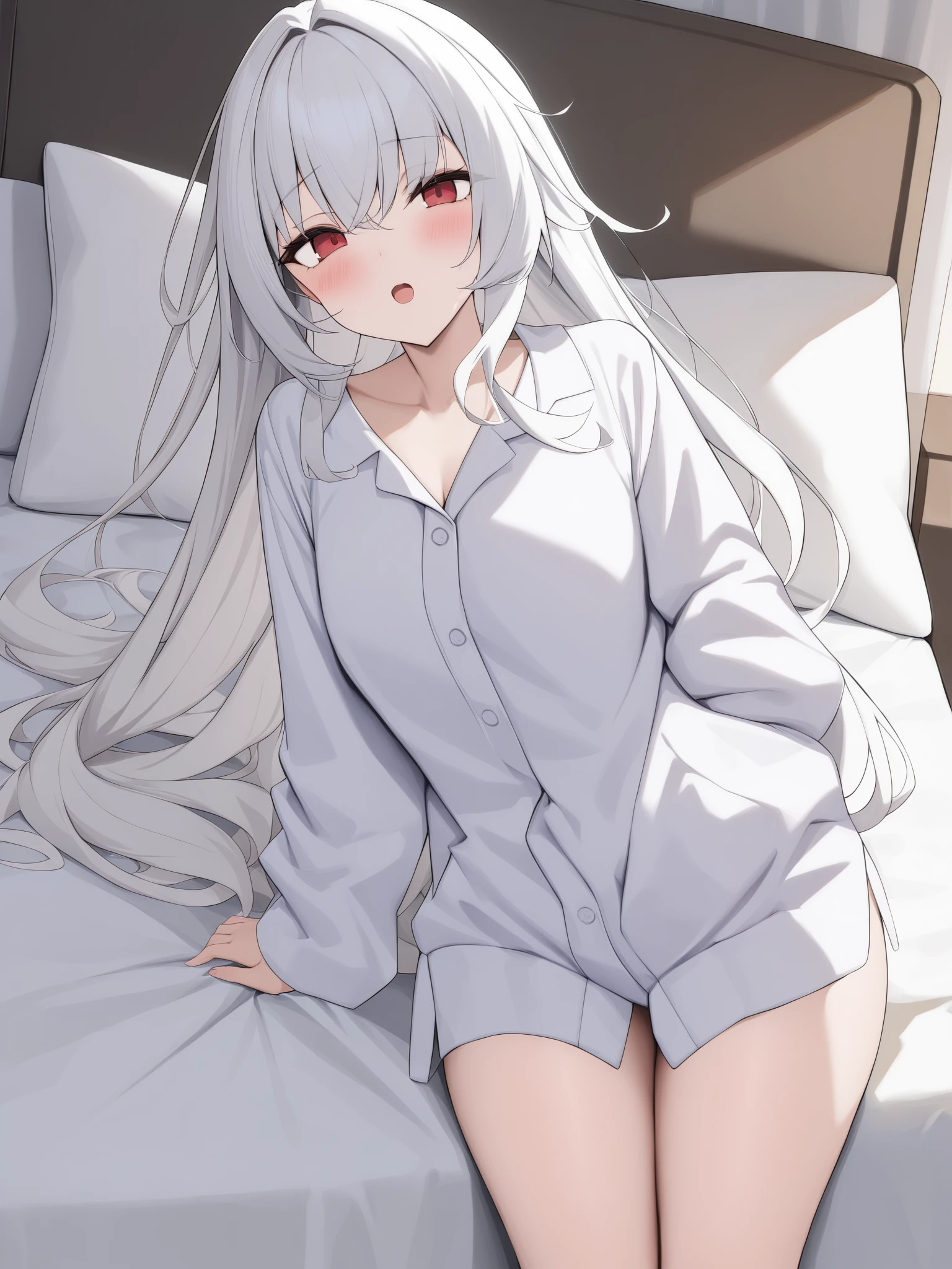 <lora:xl_clara(kohaku_delta)-000008:1>,clara is a girl with long white hair and red eyes,pajamas,, (masterpiece,best quality,ultra detailed,highres,absurdres:1.2)