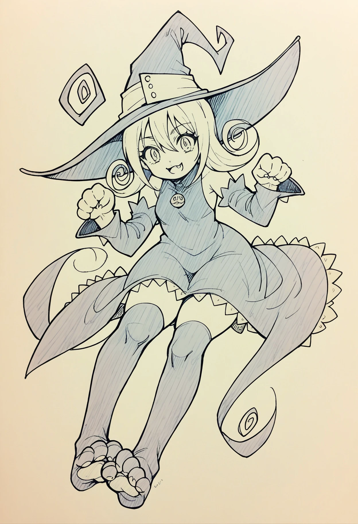 score_9, score_8_up,score_7_up, source_ anime, 1girl,
<lora:traditional_slider_v1_NEGWEIGHT:-1>, <lora:souleater_blair_ponyXL:0.8> seblair, witch hat, black dress, detached sleeves, black thighhighs, paw pose, cute, :3,