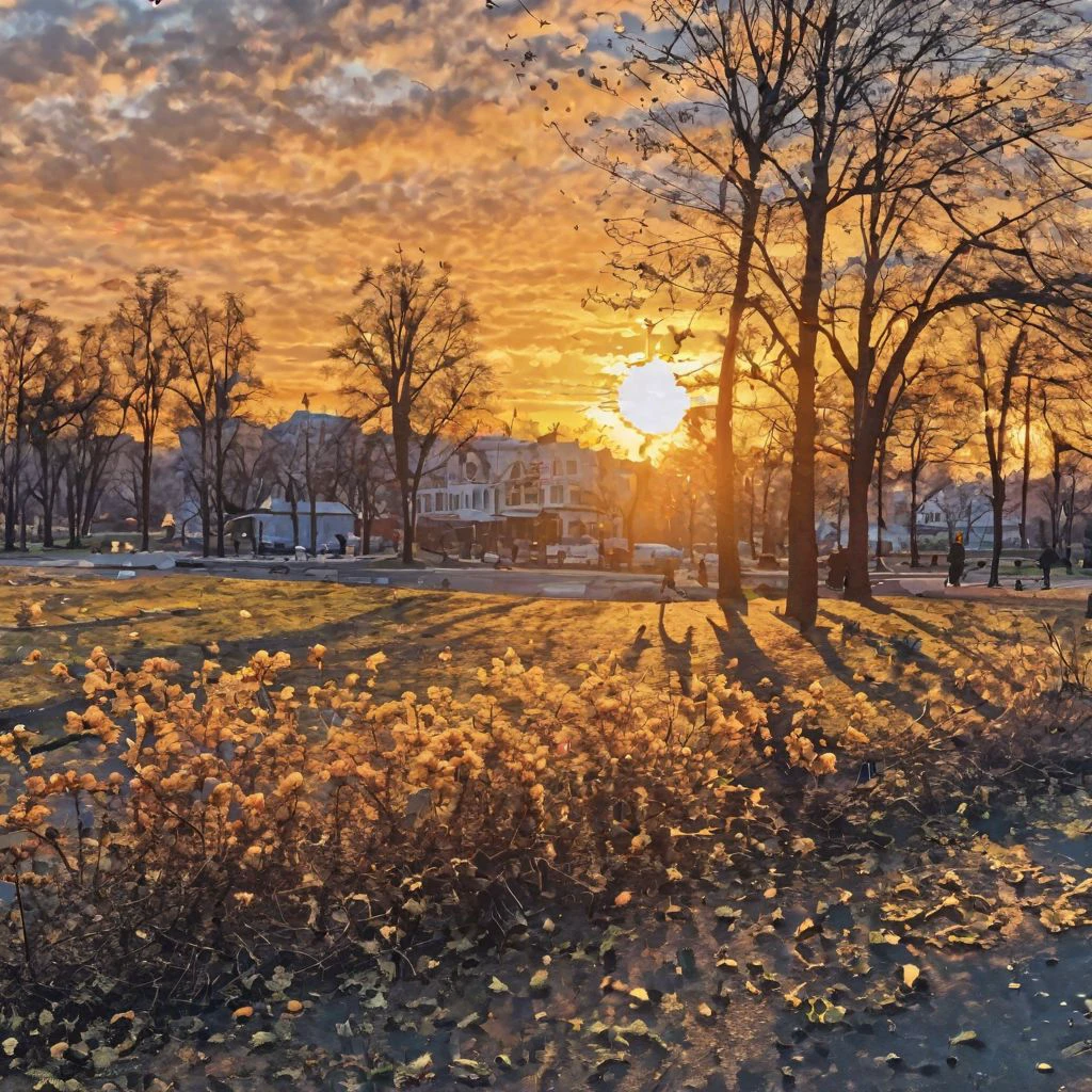 (kids) playing in the park at sunset