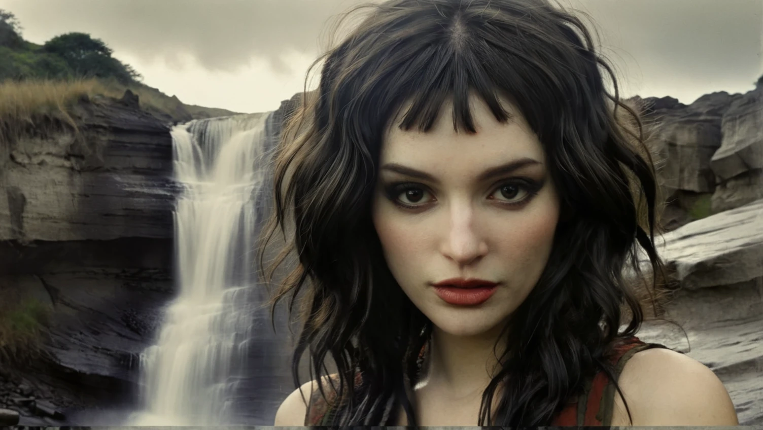high fashion photo by Diane Arbus,
alygoblinqueen, Dave McKean Style
mid shot photo, detailed skin texture, intricate details, 8k,
hair and clothing styling by Mossimo Giannulli,
fading waterfall, dwindling flow, eroded rocks, vanishing natural beauty
<lora:add-detail-xl:1>
<lora:fix_hands:1>
<lora:Dave McKean Style:1>
alygoblinqueen <lora:aly.goblinqueen_V1_SDXLBase:1>