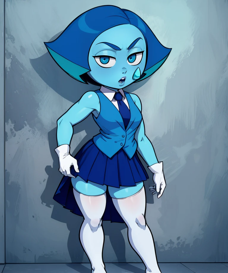 aquamarine,blue eyes,blue skin,facial mark,(blocky hair:1.1),
suit,tie,sleeveless,skirt,thighhighs,white gloves,thick,hairband,
office,
(insanely detailed, masterpiece, best quality),solo,
solo,<lora:Aquamarine:0.8>,