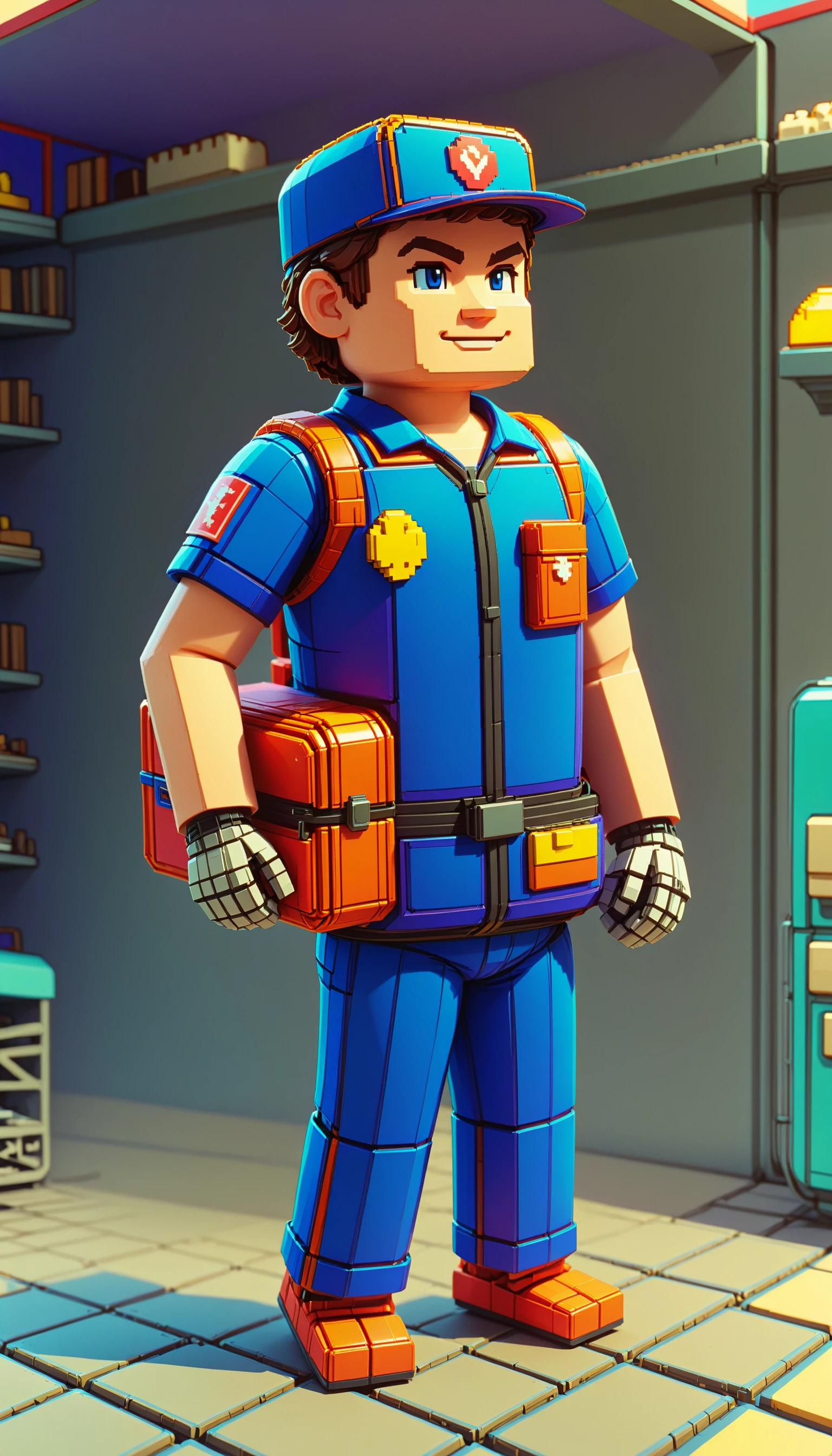 <lora:NESVoxelStyleXL:1.3> NESVoxelStyle postal worker in postal uniform, voxel, sci-fi, (retro game:0.5), (video game:0.5), 3D shape, 3D style