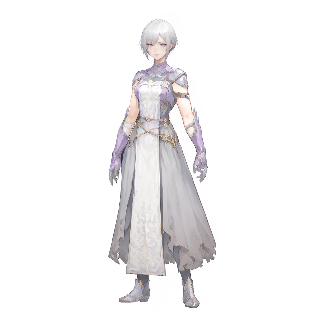 bakinstatus, full body, (white background:1.2), grey hair, simple background, 1girl, <lora:BakinStatusPony:0.7>, score_9, score_8_up,
