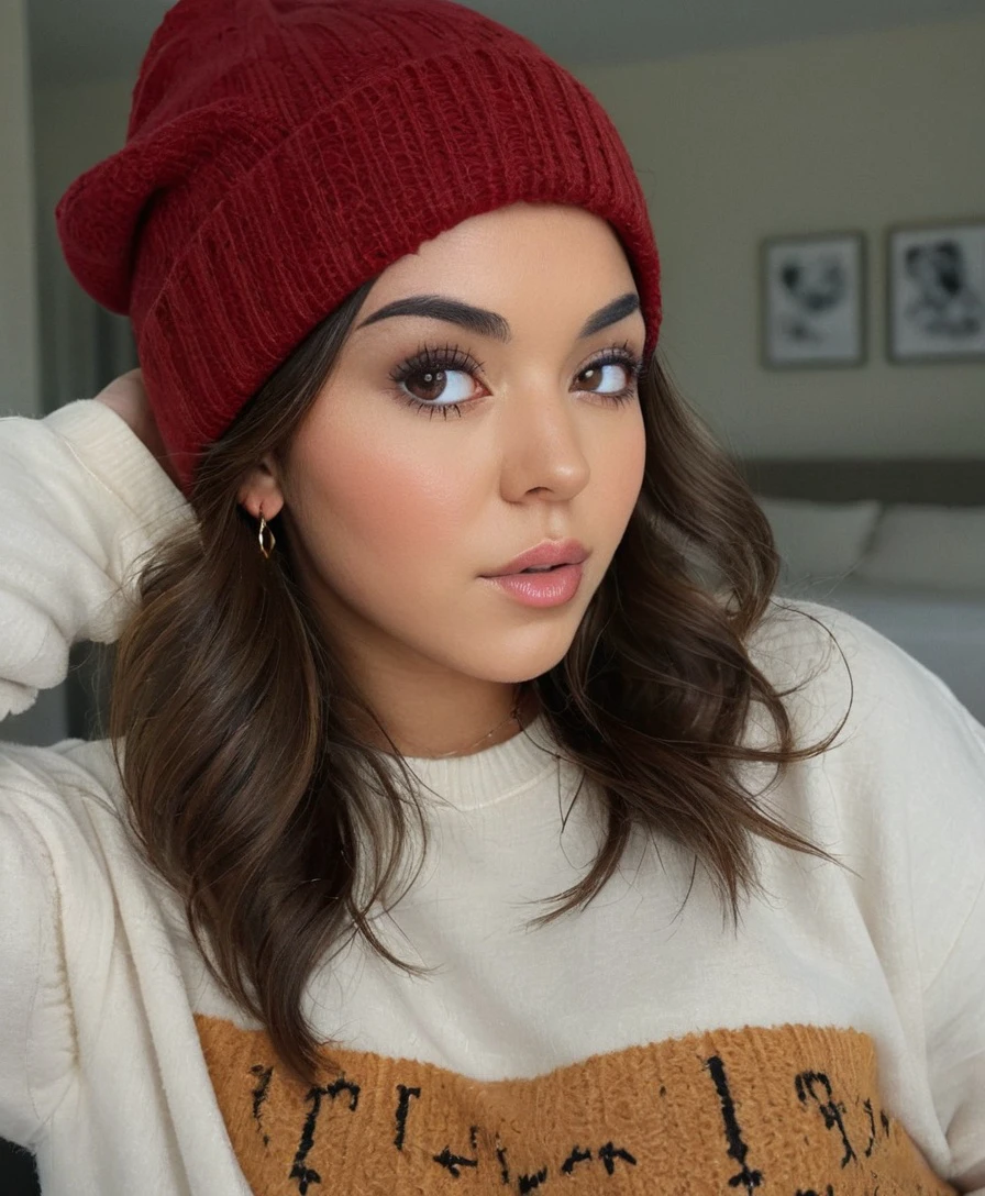 Steph, portrait, eye makeup, wearing shirt, wearing beanie, long hair