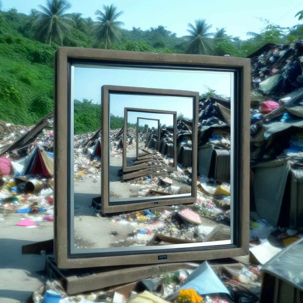 framex TV set in a garbage dump frame with photo <lora:framex:1>