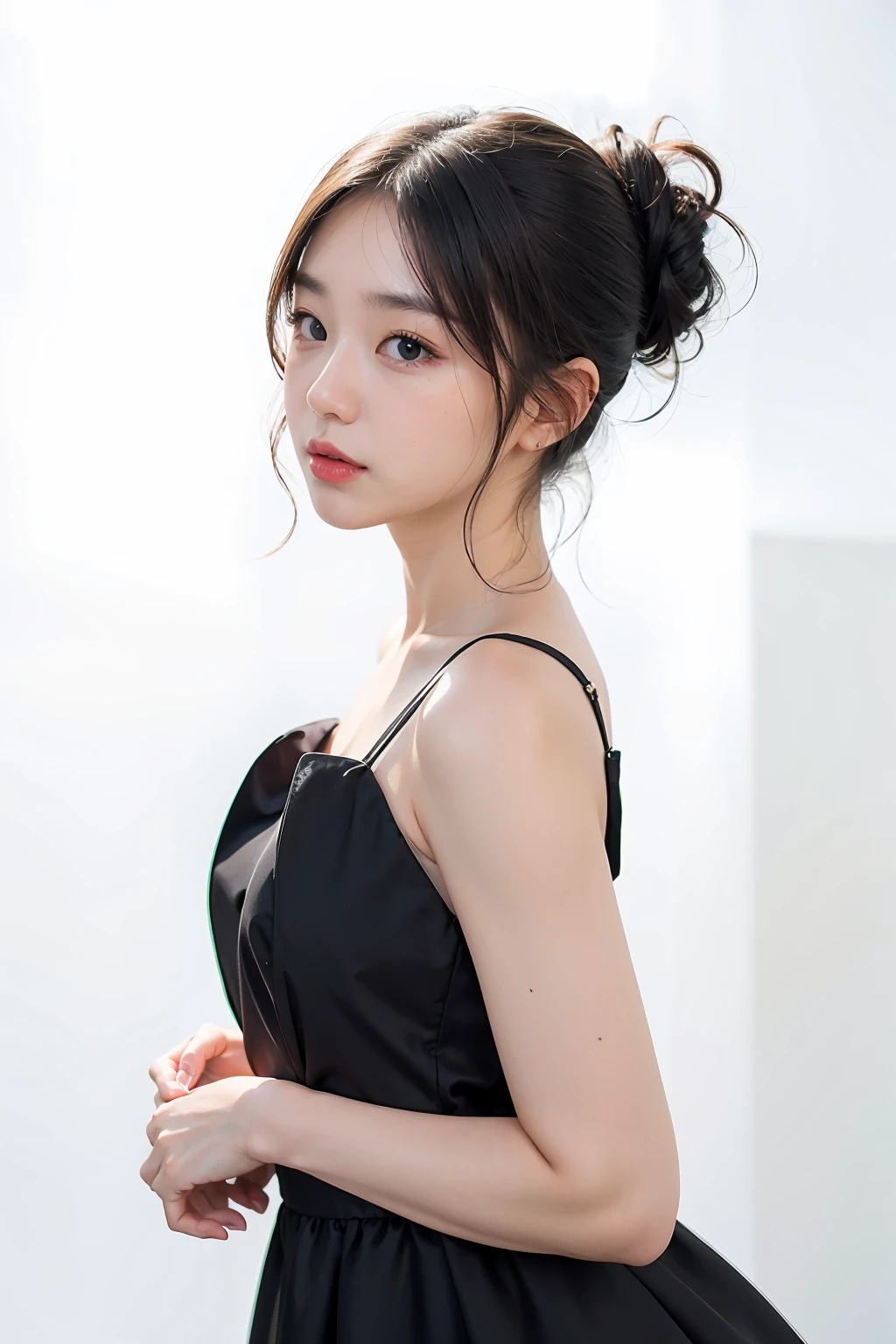 1girl, black random formal dress, white background, <lora:qiwiie-02:1>