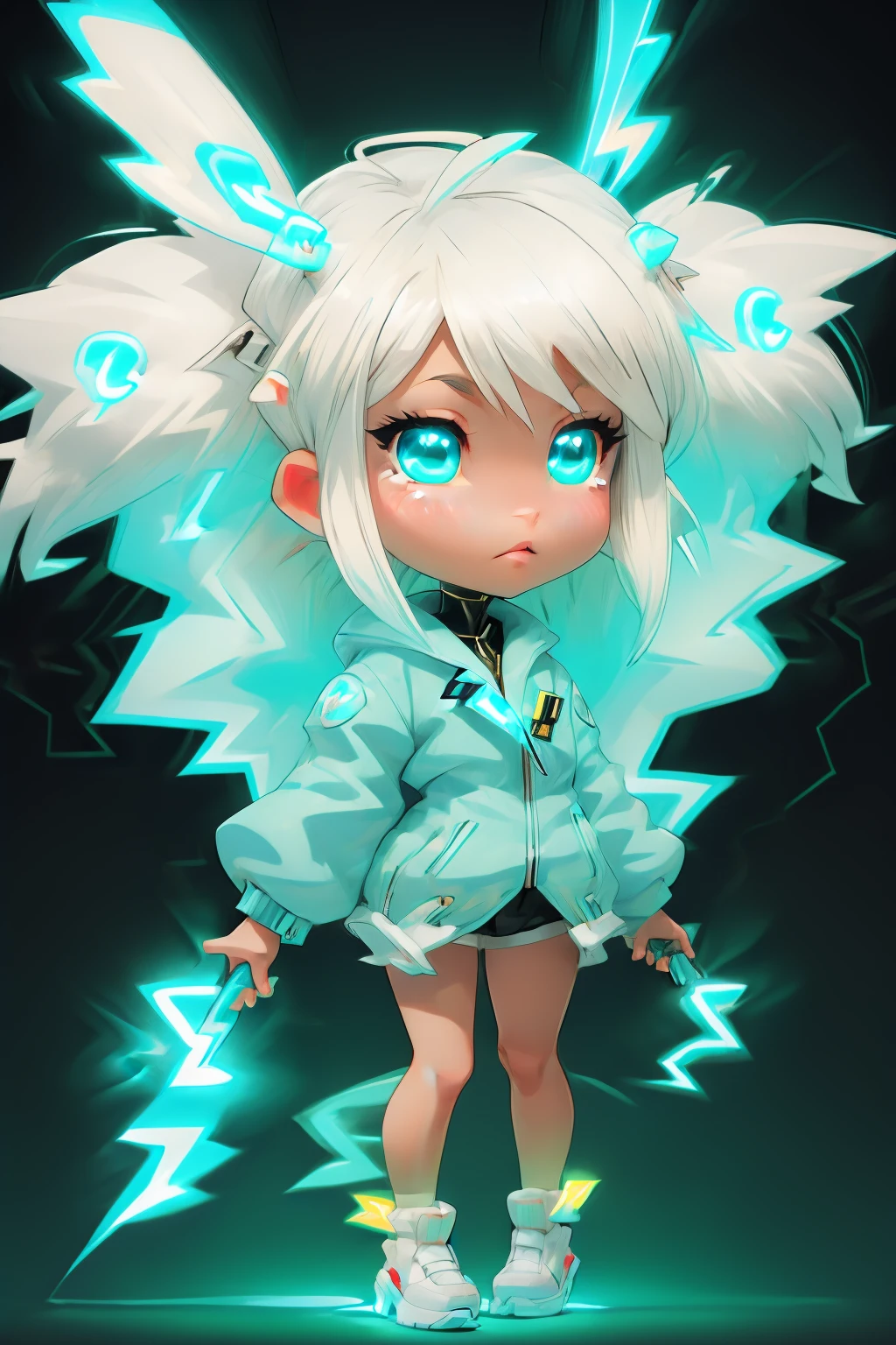 <lora:ElectricWorld:1.0> (ElectricWorld:1.2) 1girl (chibi:1.2) (blonde messy hair:1.2)( dress white:1.3)