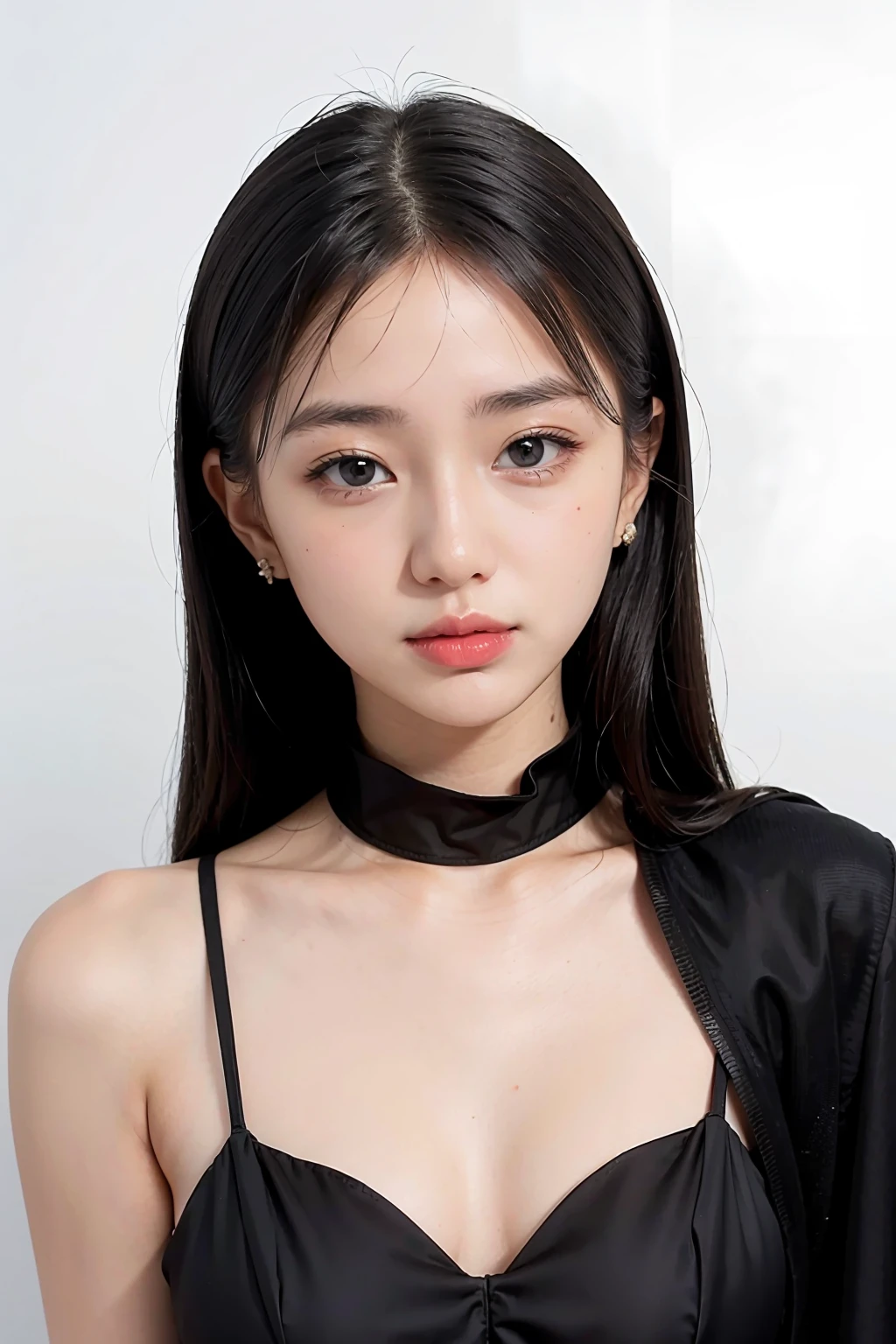 1girl, black  random formal dress, white background,   <lora:qiwiie-02:1>