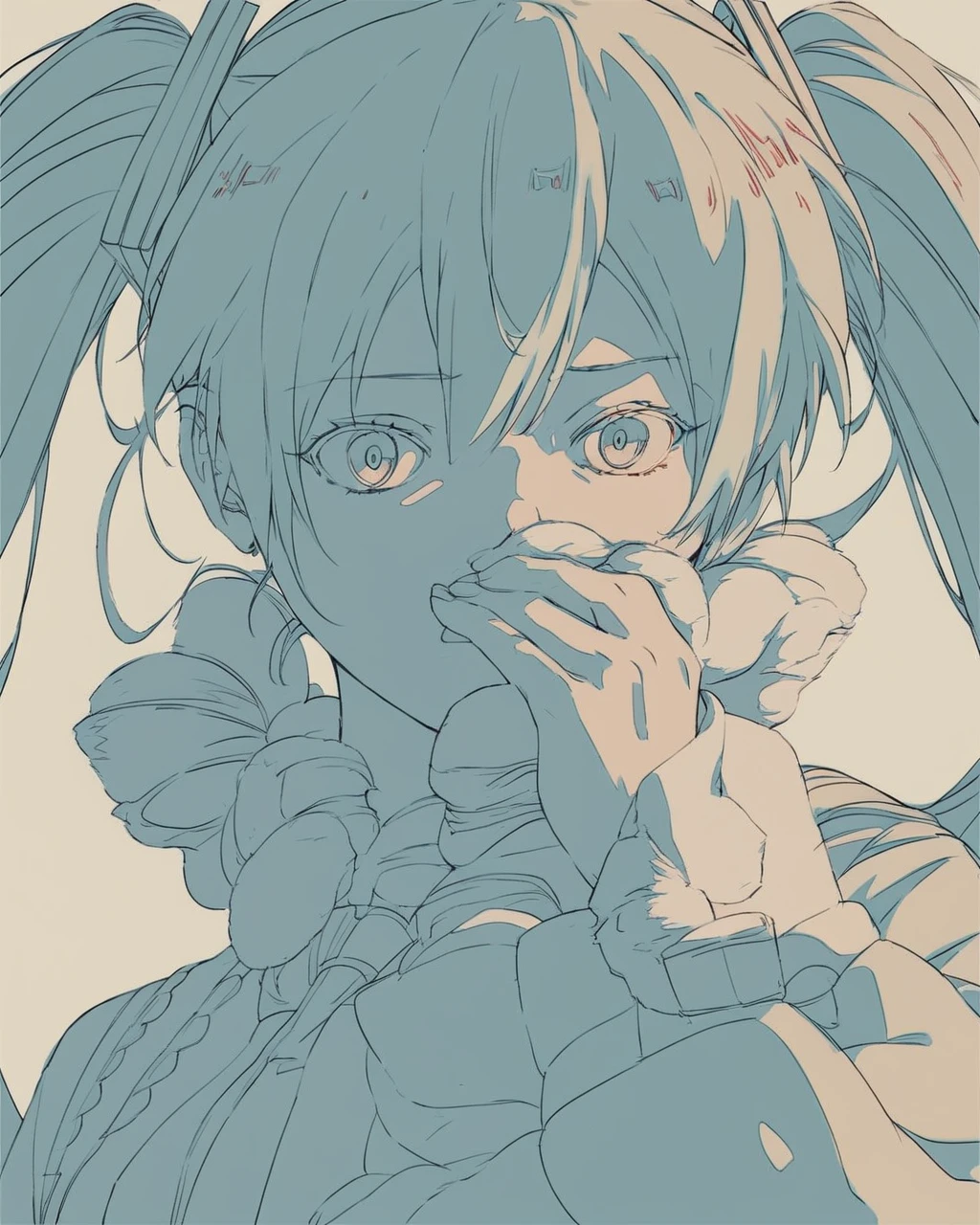 score_9, score_8_up, score_7_up, score_6_up, score_5_up, score_4_up, source_anime, screenshots, <lora:AnimeOriginalArtStyleShadow_PONYXL_d4a1-000010:1> oamhfs, simple background,monochrome,hatsune_miku