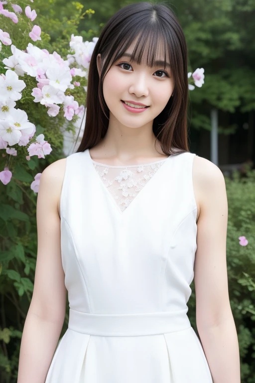 1girl,(RAW photo, best quality), (realistic, photo-realistic:1.4), masterpiece, an extremely delicate and beautiful, extremely detailed, 2k wallpaper, Amazing, finely detail, extremely detailed CG unity 8k wallpaper, ultra-detailed, highres, soft light, beautiful detailed girl, extremely detailed eyes and face, beautiful detailed nose, beautiful detailed eyes,cinematic lighting,perfect anatomy,slender body,
wearing a white peplum dress,white skirt(bokeh:1.2),
at a flower park,sakura flowers,flower garden,
 <lora:sakakurasakura_lora:0.7>,smile