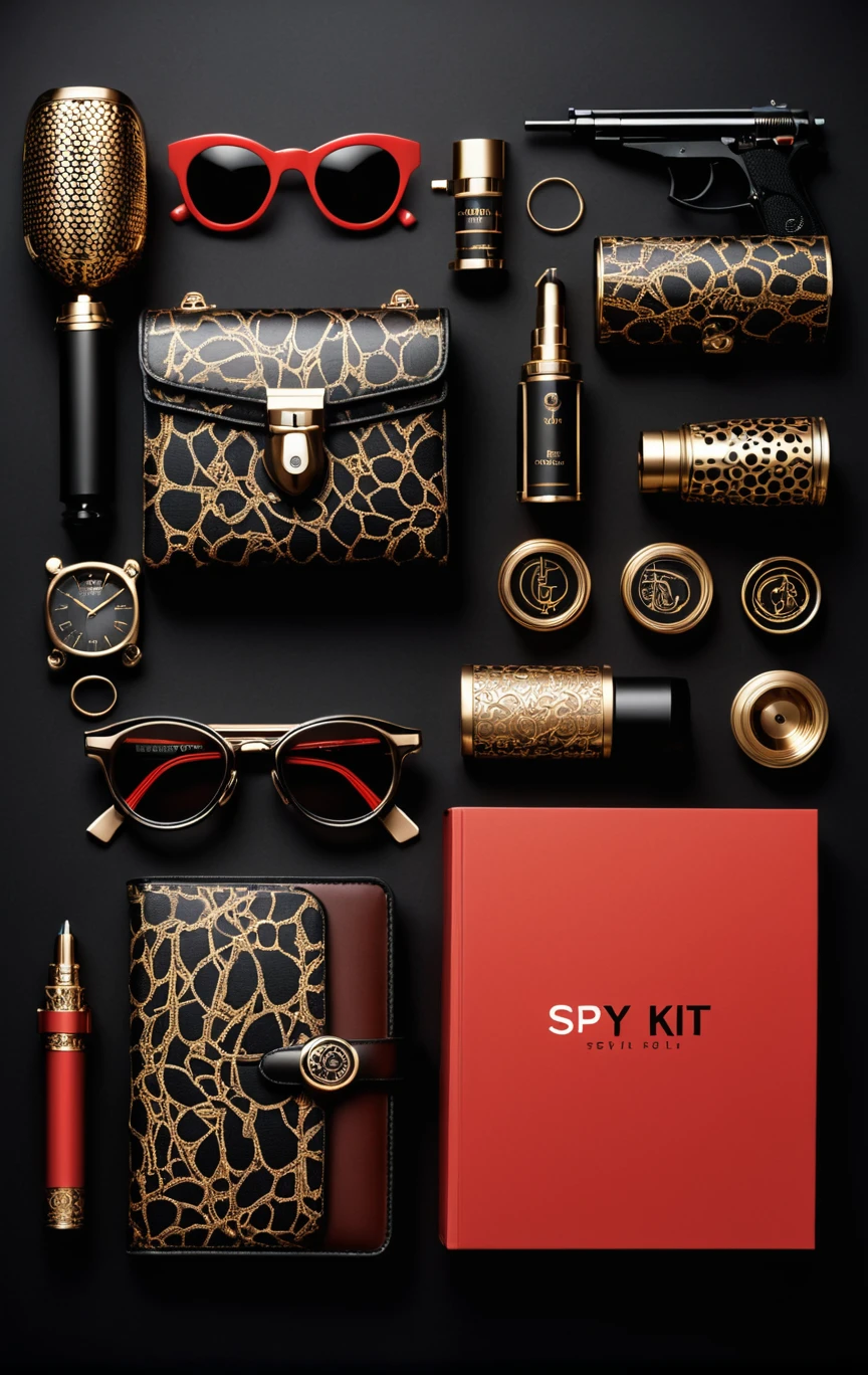 fashion editorial style "Spy Kit", high fashion, trendy, stylish, editorial, magazine style, professional, highly detailed