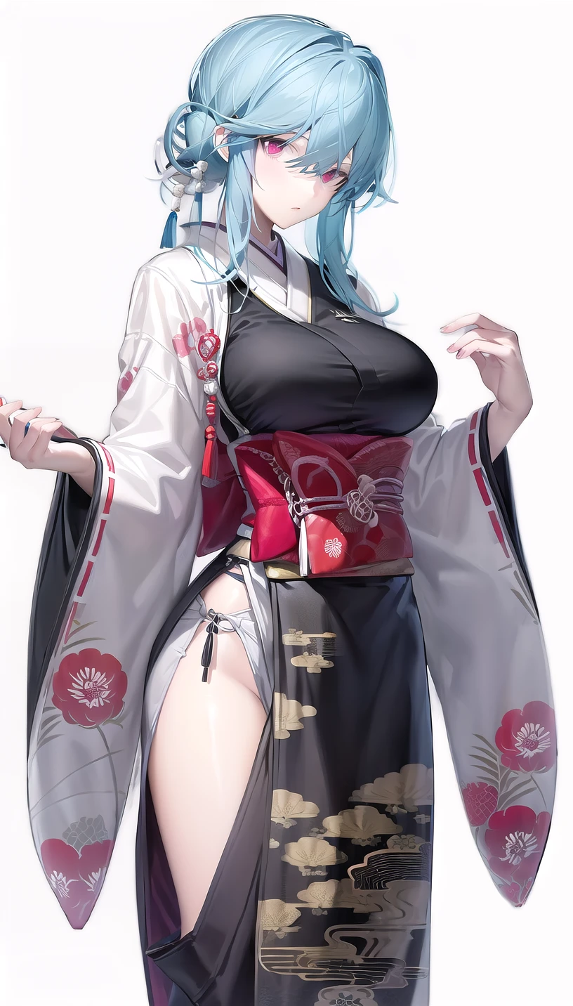 single hair bun,
(japanese clothes:1.28),
lady,mature female, cowboy shot,
(white background, simple background:1.18),
highres,official art,original,masterpiece,best quality,
(large breasts),
<lora:Yer:0.81>