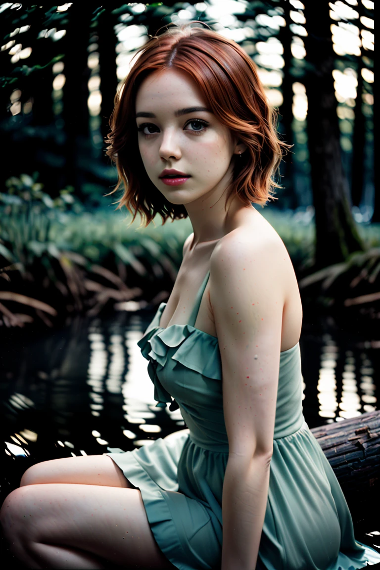 tv_Sapphire_MXAI, , calm expression, wearing a colorful sundress, sitting on a log at a misty forest pond, golden hour, shot from the side,, detailed skin, pores, (((epic-Ultra-HD-details, epic-Ultra-HD-highlights, epic-photo-same-realistic, upscaled-resolution, optimal))), PA7_Enhancer-02,