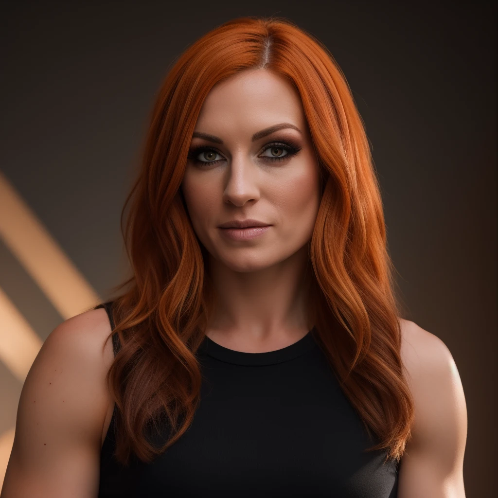 Best_QualityPos, RAW photo, intricate details, best quality, 8k uhd, soft lighting, 1girl, solo, Becky Lynch, long hair, orange hair, brown eyes, black tank top <lora:Becky_Lynch:0.5> <lora:backlight_slider_v10:-0.6>