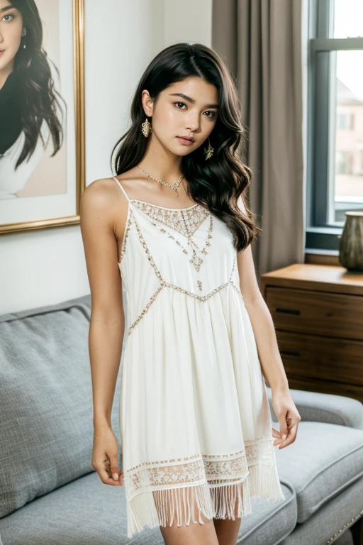 1girl,Embellished shift dress with fringe details,living room,upper body,HWGIRL,
<lora:Hwgirl_V26:0.9>,