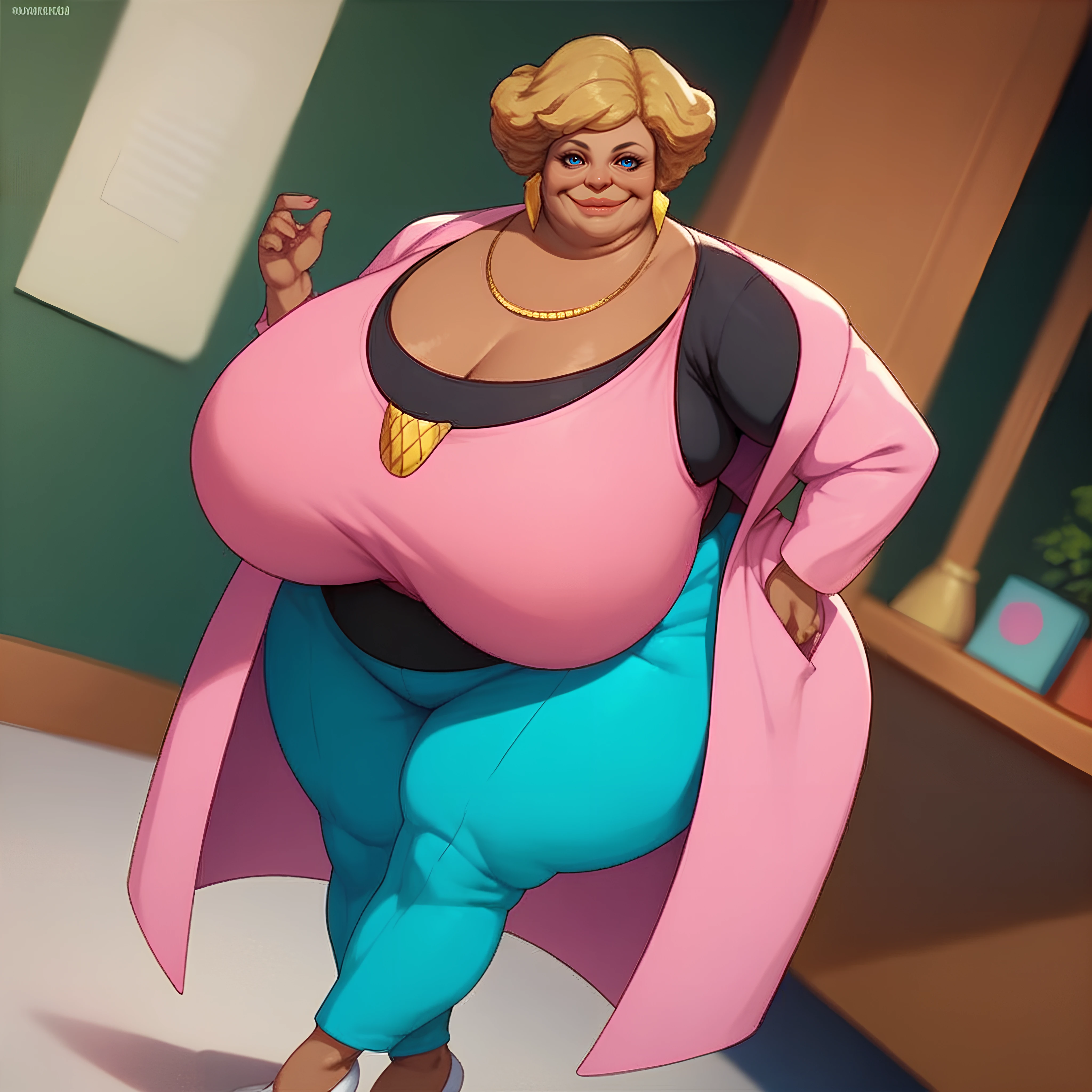score_9, score_8_up, score_7_up, score_6_up, score_5_up, score_4_up, woman, looking at viewer, smile, wrinkles, blue eyes, lips <lora:Cucubita HuguesXL:0.7>