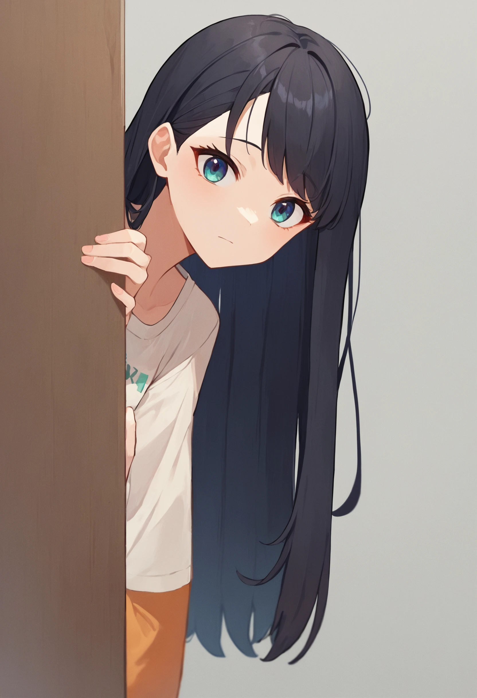 A cute girl who was and tied up、Beauty、Make your eyes even、Hands are tied with ropes、No collar、Inside the hotel room、The upper body is a white short-sleeved long T-shirt、The lower half is light blue panties、Are standing、、Age 25、Medium build、Like real life、highest quality、
