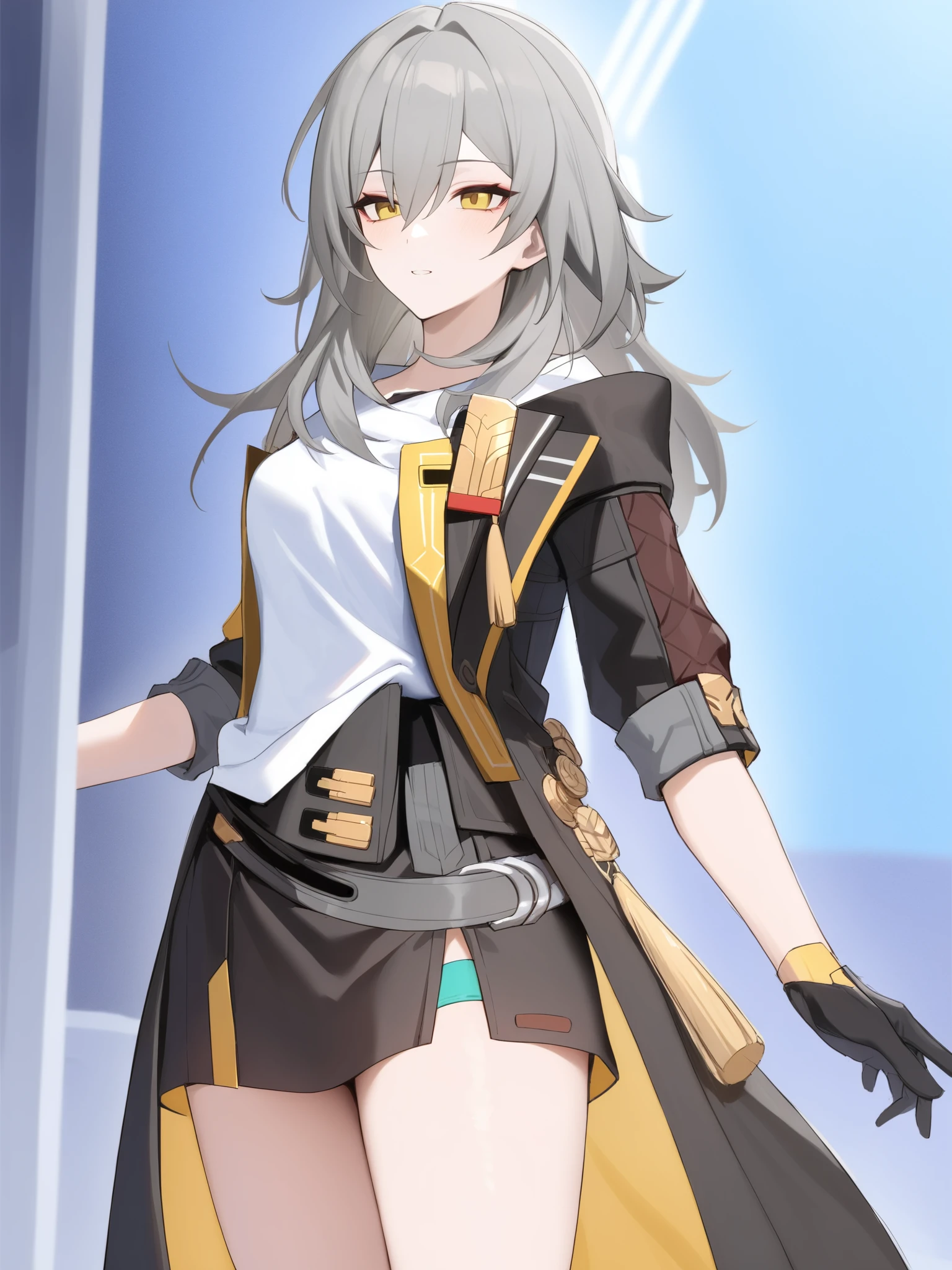 <lora:xl_Stelle(kohaku_delta)2:1>,stelle,long gray hair,yellow eyes,xing costume,, masterpiece,best quality,