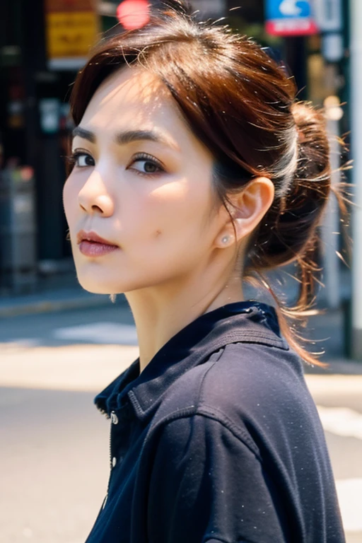 ((best quality, 8K, masterpiece:1.3)), sharp:1.2, Beautiful woman with perfect body:1.4, slim abs:1.2, ((layered hairstyle, huge tits:1.3,split:1.2)), (Long shirt with see-through wet white buttons:1.1),(rain,street:1.2),get wet:1.5,Highly detailed facial and skin textures,delicate eyes,double eyelids,side view camera