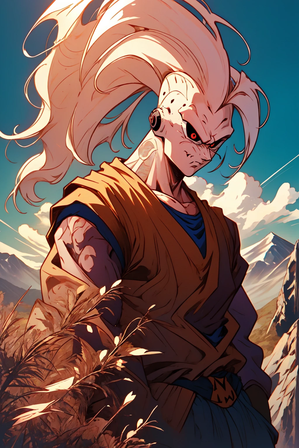 buuhan, colored skin, male focus, solo, colored sclera,glowing, ((blue sky background))<lora:EMS-322180-EMS:1.000000>