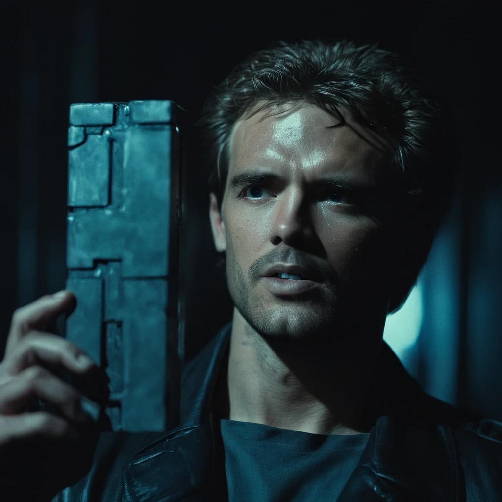 cinematic film still of <lora:Kyle Reese:1>
Kyle Reese a man from future with a futuristic head peace holding a rectangular shaped object,solo,short hair,black hair,1boy,male focus,facial hair,headset,realistic,earpiece , action themed, dark themed, low key light, dramatic light, dramatic shadow light, contrast, cinematic color, cinematic look, filmic, realistic, realism, perfection, perfect, Kodak, Kodak film, movie still, Terminator style, The Terminator 1984 Film style, Kyle Reese style, shallow depth of field, vignette, highly detailed, high budget, bokeh, cinemascope, moody, epic, gorgeous, film grain, grainy