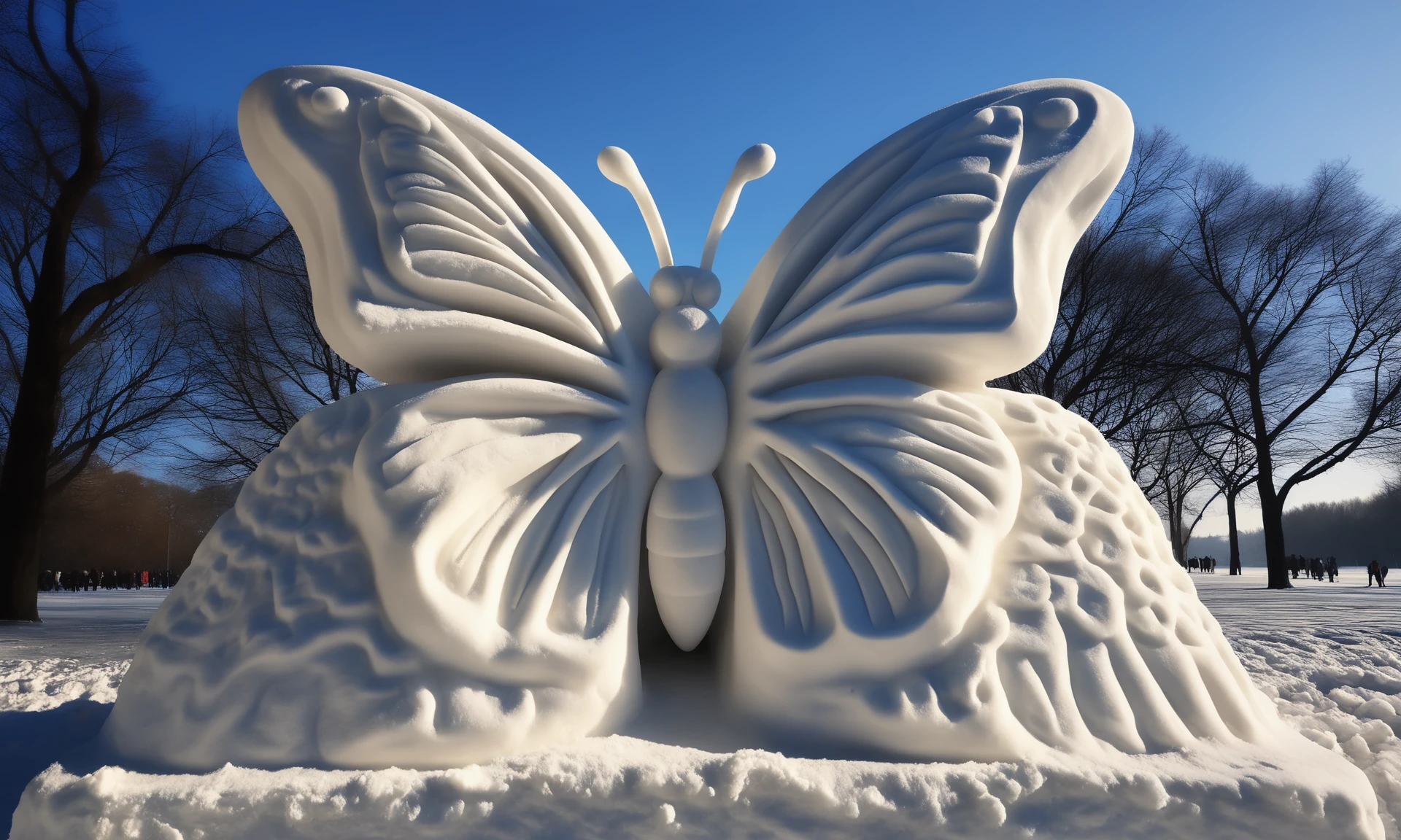 <lora:snowsculpturecd_xl-000006:0.8>,a snow sculpture of a butterfly made of snowsculpturecd_xl sitting on snowfield,snowsculpturecd_xl body,snowsculpturecd_xl face,winter,midday,solo,outdoors,in park,blue sky,there were a lot of people watching in the distance,chinese zodiac,cute and lovely,still life,from front,looking at viewer,close-up,full body,no humans,fine art,detailed,hi-res photo, emotional,harmonious,high budget,moody,epic,gorgeous,perfect lighting,realistic,photorealistic,photographic,photo (medium),real,moody lighting,volumetric lighting,reality ray tracing,8K,HDR,UHD,masterpiece,best quality,highly detailed,high resolution,finely detail,extremely detailed,ultra detailed,wallpaper