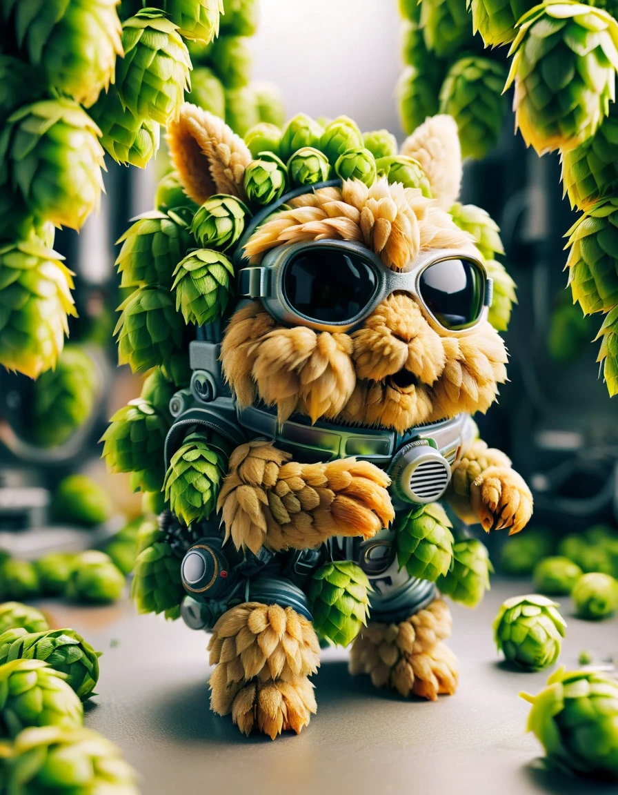tilt-shift photo of selective focus, miniature effect, blurred background, highly detailed, vibrant, perspective control, natural Tilt Shot (Whimsically artistic) , adorable extra (fluffy: 1.3) chubby miniature pika wearing an ral-hops cyberpunk suit with white furr and helmet wit futuristic googles made of ral-hops, macro photography, (enchanting:1.3), (luminous:1.2), (oversized flora:1.1), mystical, vibrant photography, shimmering light, dreamy, whimsical, serene, soft-focus, hyper-detailed digital art <lora:ral-hops:1> ral-hops