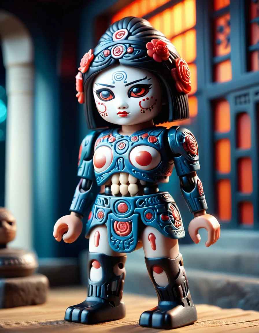 close up, hyper-articulated, nubile ((porcelain)) gynoid, obscured endoskeleton, olmec geisha assassin , thighs, guard patrolling an opulent zen gallery, SNL, tilt-shift effect, bokeh, nighttime, rich shadows, intricately detailed, rim lighting <lora:ral-plymbl-sdxl:1> ral-plymbl
