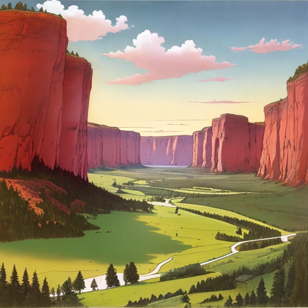 a landscape, alefthaustl, outlines, flat colors, <lora:Alef_Thau_v3-000010:1>