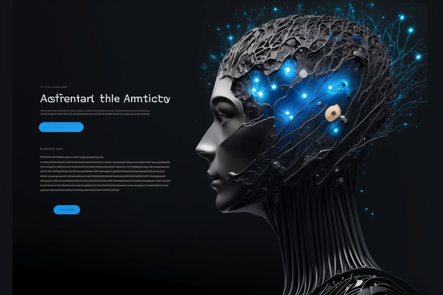 full face artificial intelligence theme, robot, Side view, Black Skin, (Blackface), Black, blue, 1boy, (Black background), Clear Face Contour,
