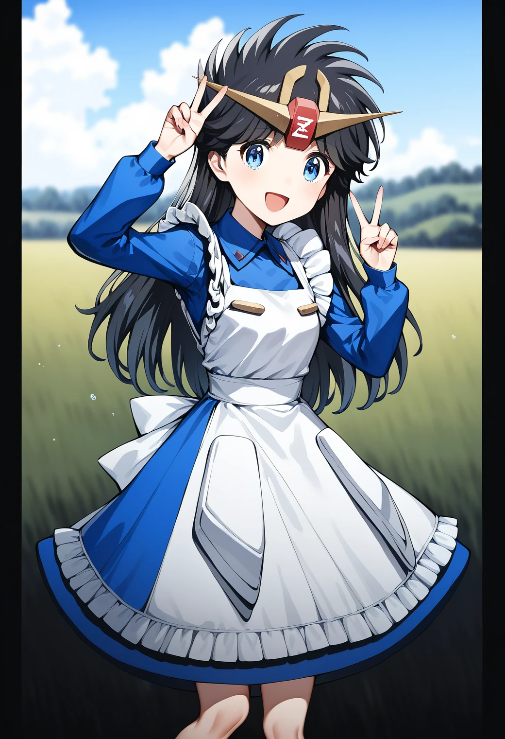 1girl, , (field:1.2), sky, sunlight, smile, open mouth,
z-chan, blue eyes, black hair, long hair, v-fin, blue dress, long sleeves, white apron, <lora:Z-chan_pony_ver1:0.8>, score_9, score_8_up, score_7_up, BREAK source_anime, rating_explicit, best quality, masterpiece, uncensored, solo,