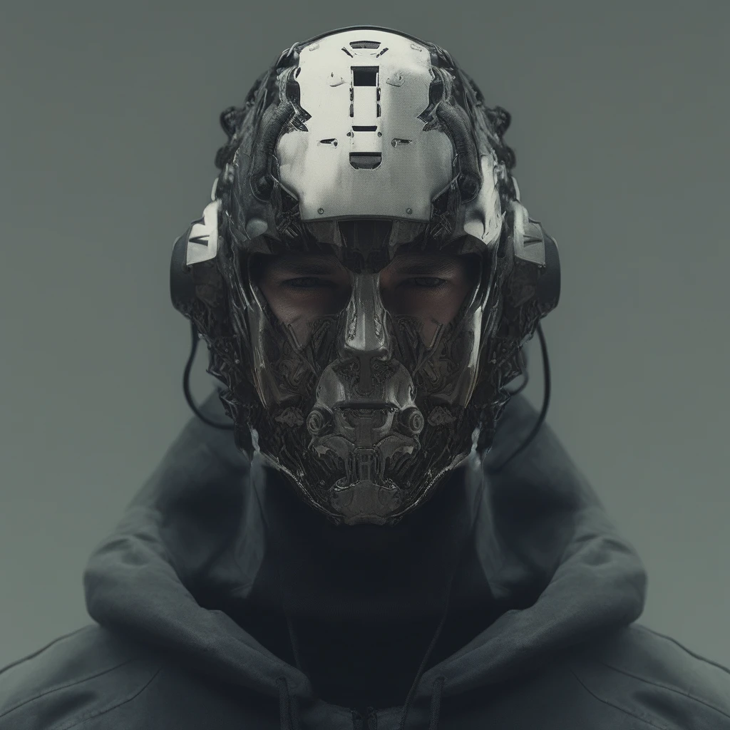 a man with a helmet on his head and a machine face