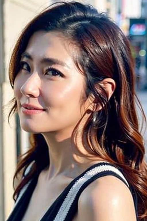 Best quality,masterpiece,ultra high res,(photorealistic:1.4),1girl,low key,slim body,japanese street alley,dynamic pose,face closeup,medium breasts,<lora:selina_ren:1>,