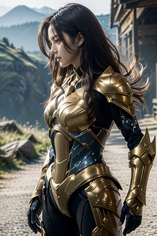 hxarmour,1girl,(dark blue armour:1.3),moutain,looking to the side,<lora:HXarmour_014:0.7>,, ultra-detailed,extremely delicate and beautiful,(by exquisite colors block),masterpiece,best quality,unreal engine 5 rendering,movie light,movie lens,movie special effects,detailed details,HDR,UHD,8K,CG wallpaper,