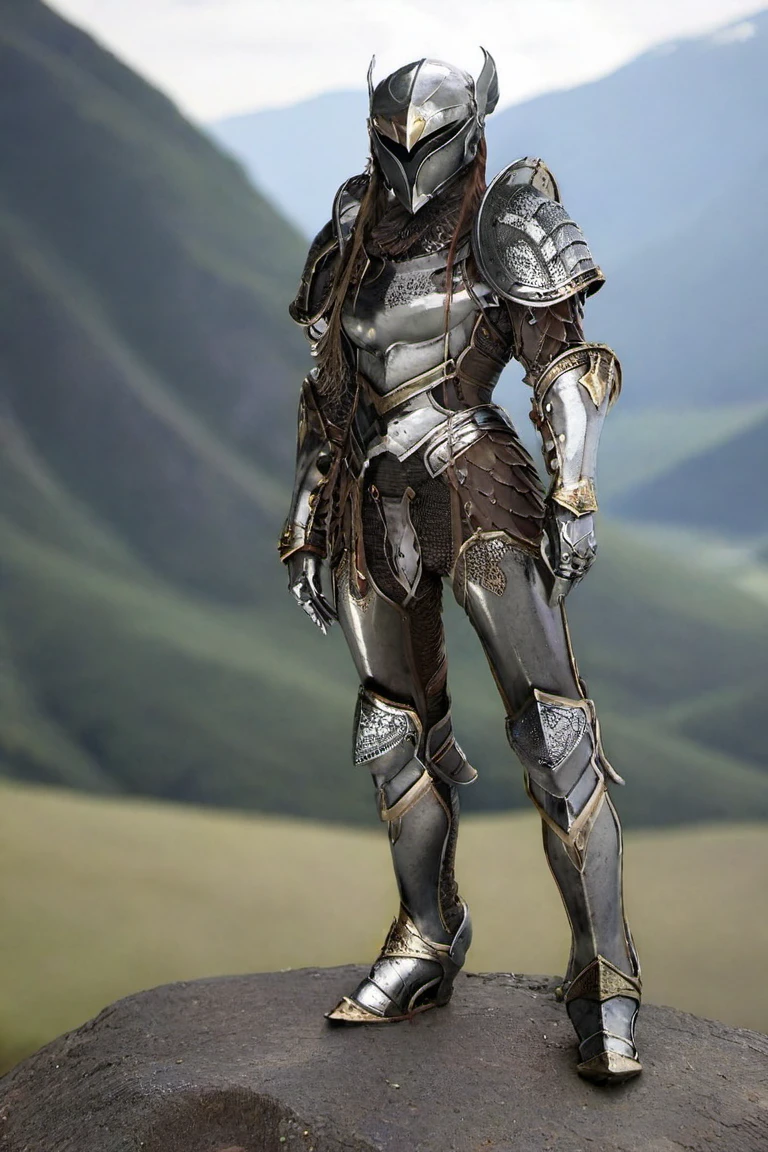 hxarmour,1 hin girl,(brown armour:1.1),mountain,Standing,<lora:HXarmour_006aXL:0.8>,