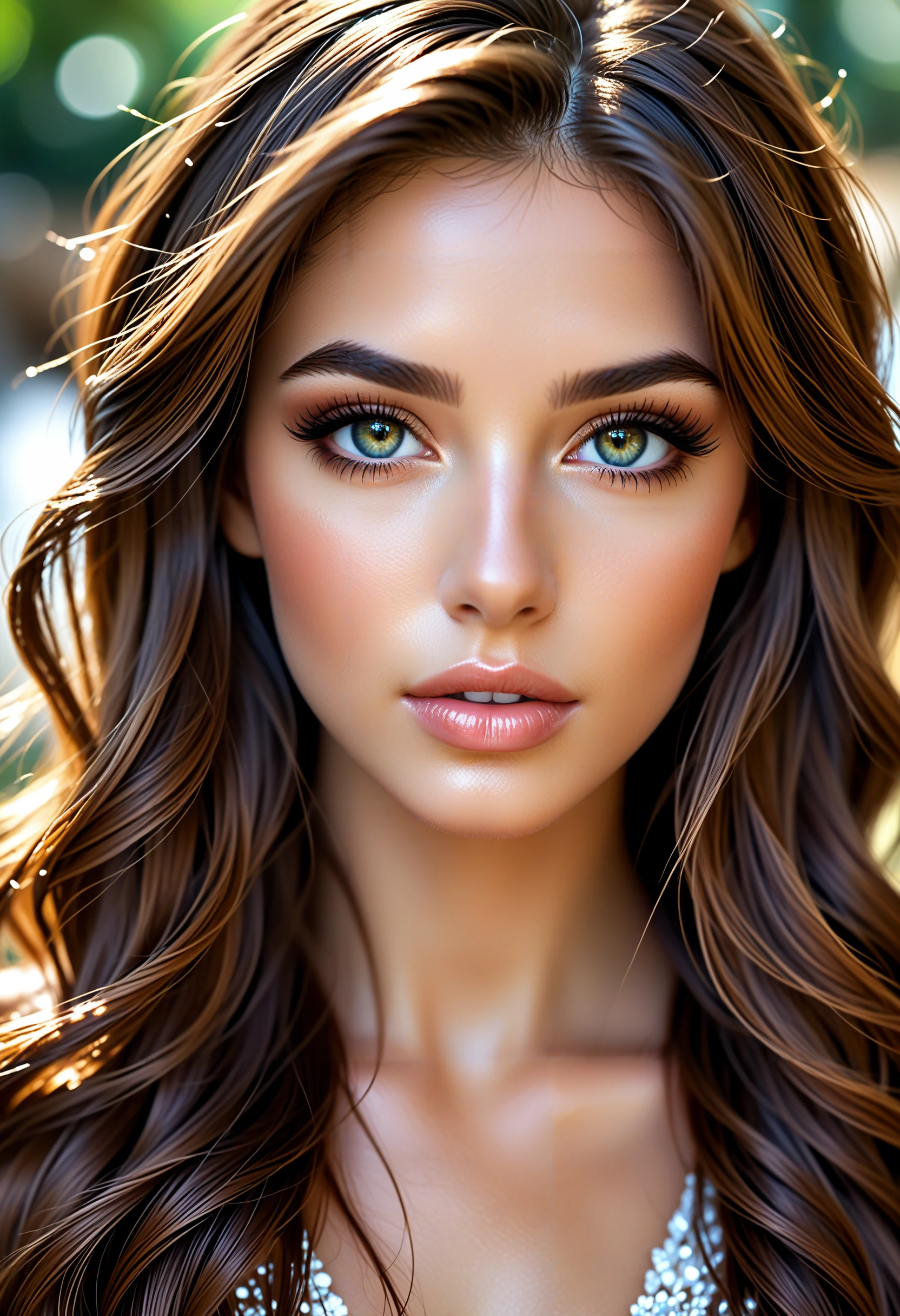 cinematic photo portrait of a beautiful israeli woman, face close-up, hyper detailed eyes, detailed skin with a flawless texture delicate and refined, smooth hair elegantly draped around her neck, full lips, waterfall in the background, natural lighting accentuates her natural beauty, supersharp focus, bokeh, style of Jovana Rikalo, . 35mm photograph, film, bokeh, professional, 4k, highly detailed